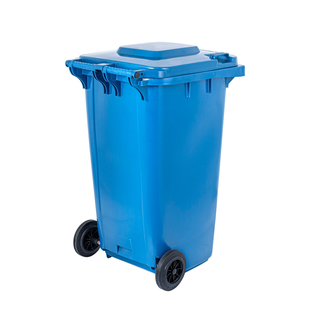 Clean Tek Professional 64 gal Rectangle Blue Plastic Wheeled Trash Can - with Lid - 28 1/2" x 23" x 43" - 1 count box
