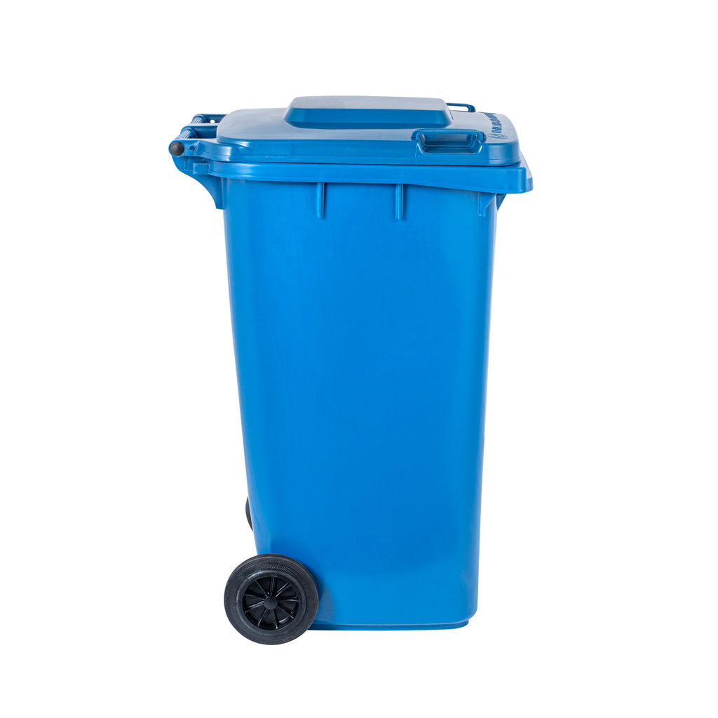 Clean Tek Professional 64 gal Rectangle Blue Plastic Wheeled Trash Can - with Lid - 28 1/2" x 23" x 43" - 1 count box