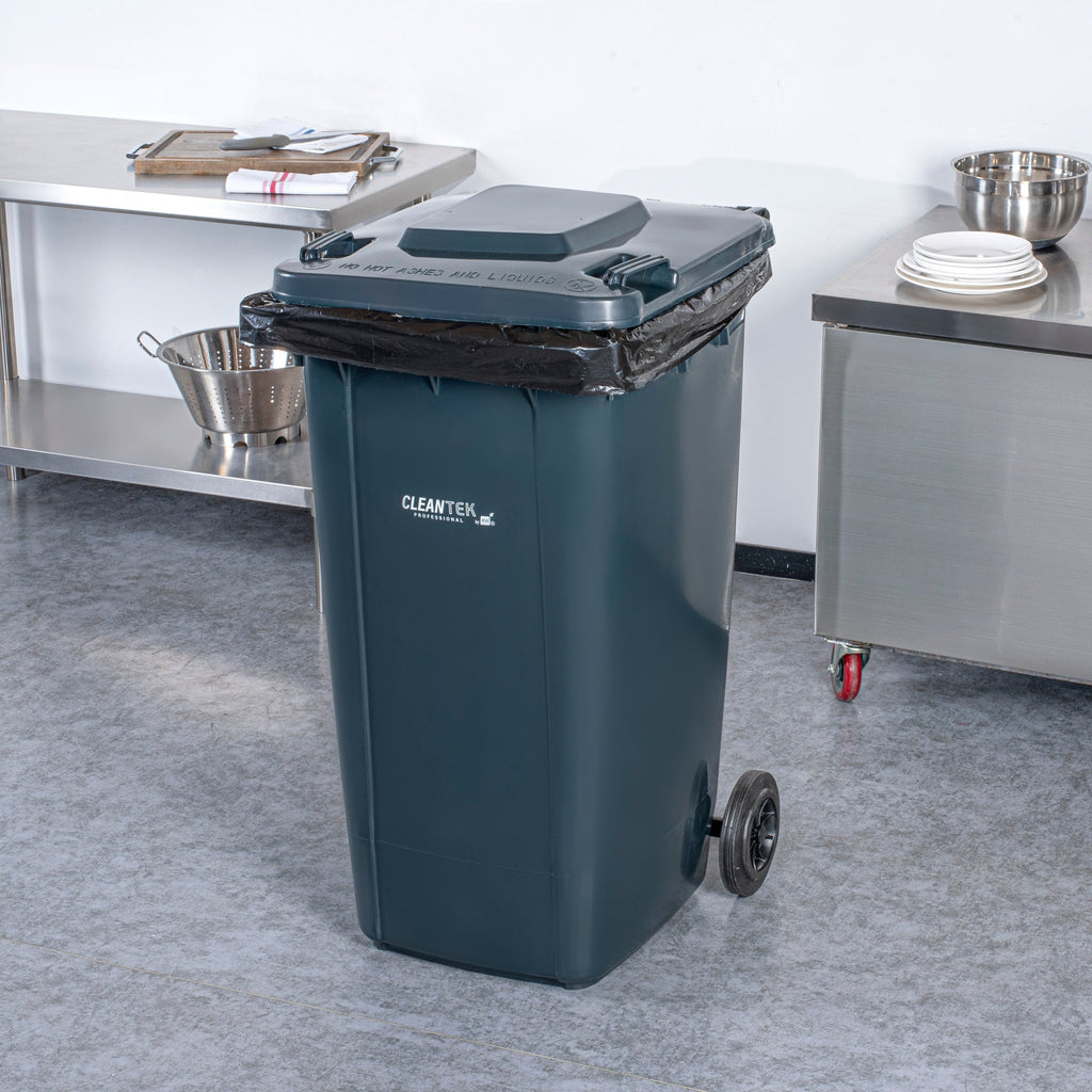 Clean Tek Professional 64 gal Rectangle Gray Plastic Wheeled Trash Can - with Lid - 28 1/2" x 23" x 43" - 1 count box