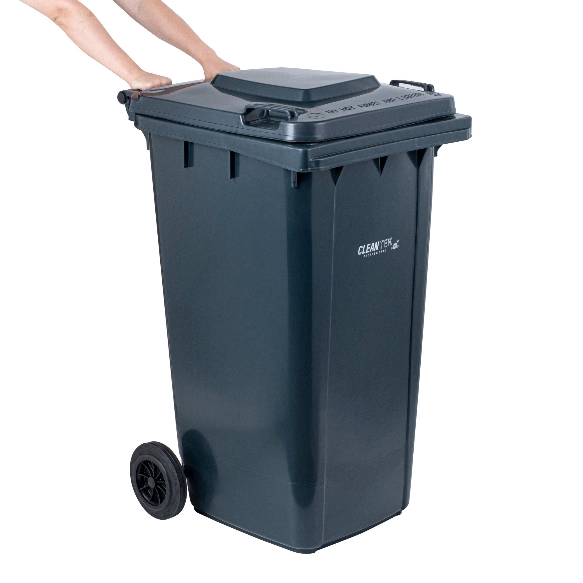 Clean Tek Professional 64 gal Rectangle Gray Plastic Wheeled Trash Can - with Lid - 28 1/2" x 23" x 43" - 1 count box