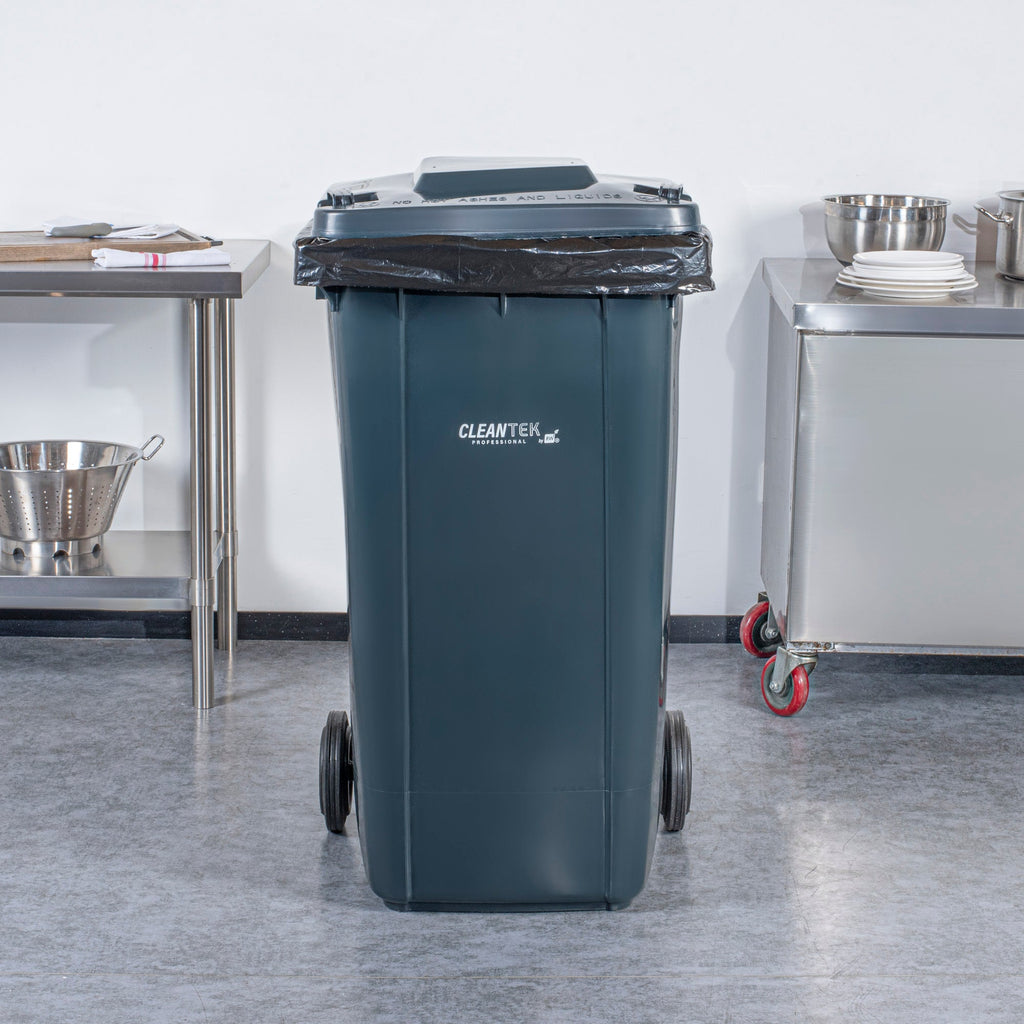 Clean Tek Professional 64 gal Rectangle Gray Plastic Wheeled Trash Can - with Lid - 28 1/2" x 23" x 43" - 1 count box