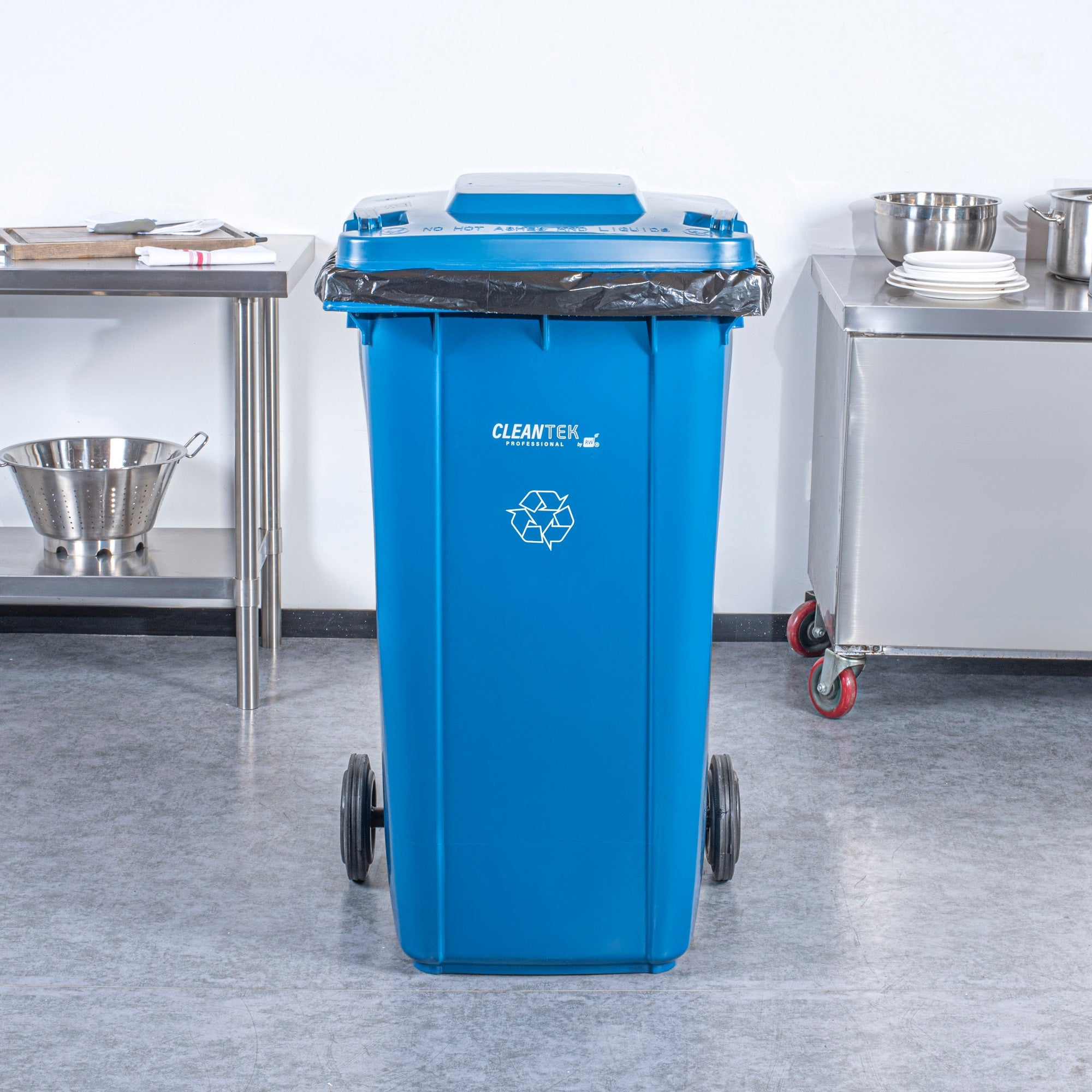 Clean Tek Professional 64 gal Rectangle Blue Plastic Wheeled Recycling Bin - with Lid - 28 1/2" x 23" x 43" - 1 count box