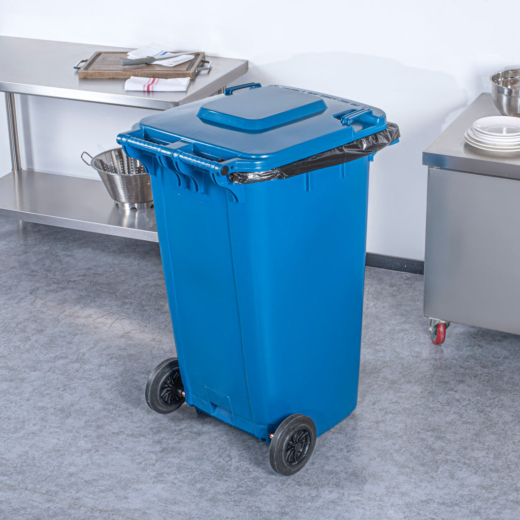 Clean Tek Professional 64 gal Rectangle Blue Plastic Wheeled Recycling Bin - with Lid - 28 1/2" x 23" x 43" - 1 count box