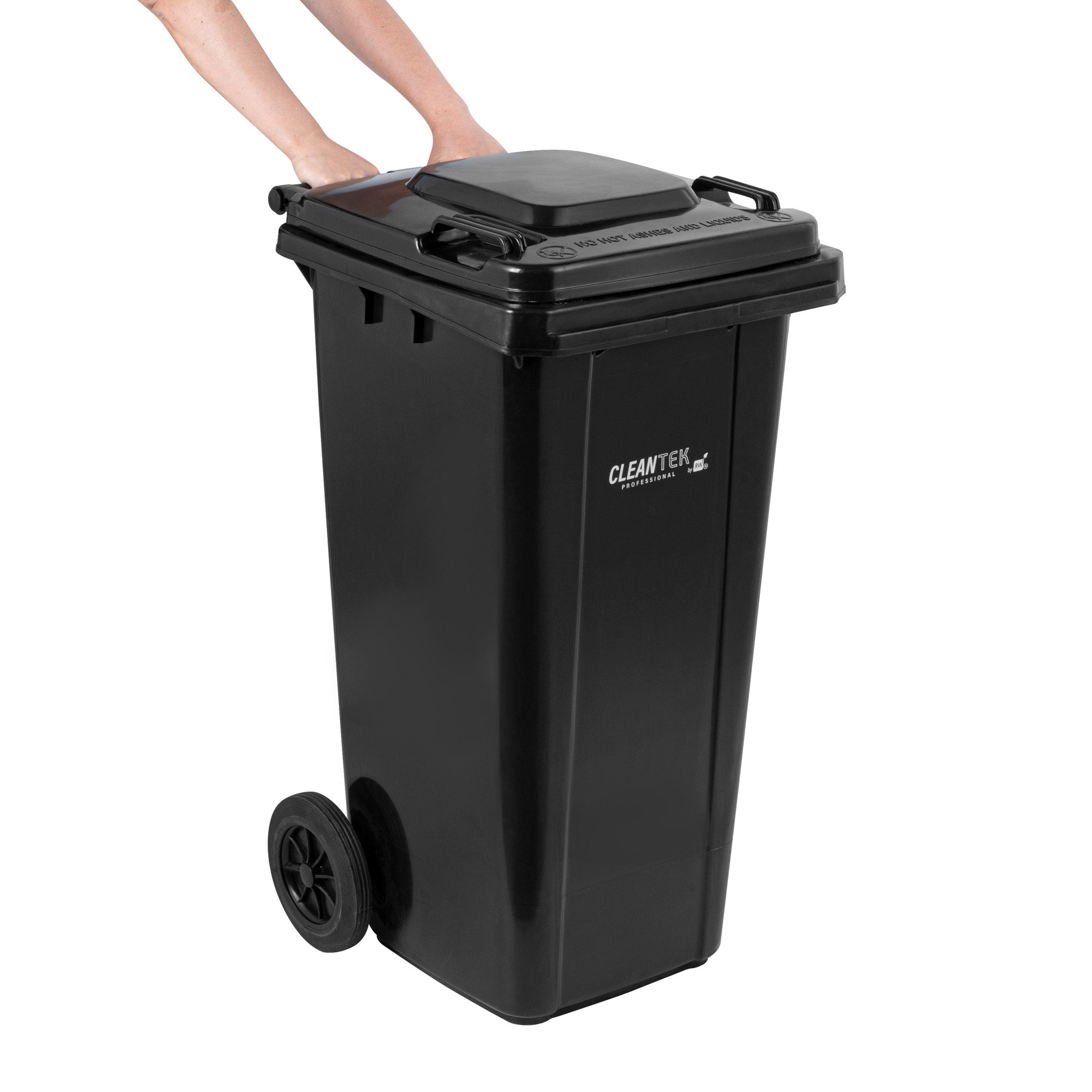 Clean Tek Professional 32 gal Rectangle Black Plastic Wheeled Trash Can - with Lid - 22 1/2" x 19" x 37 1/2" - 1 count box