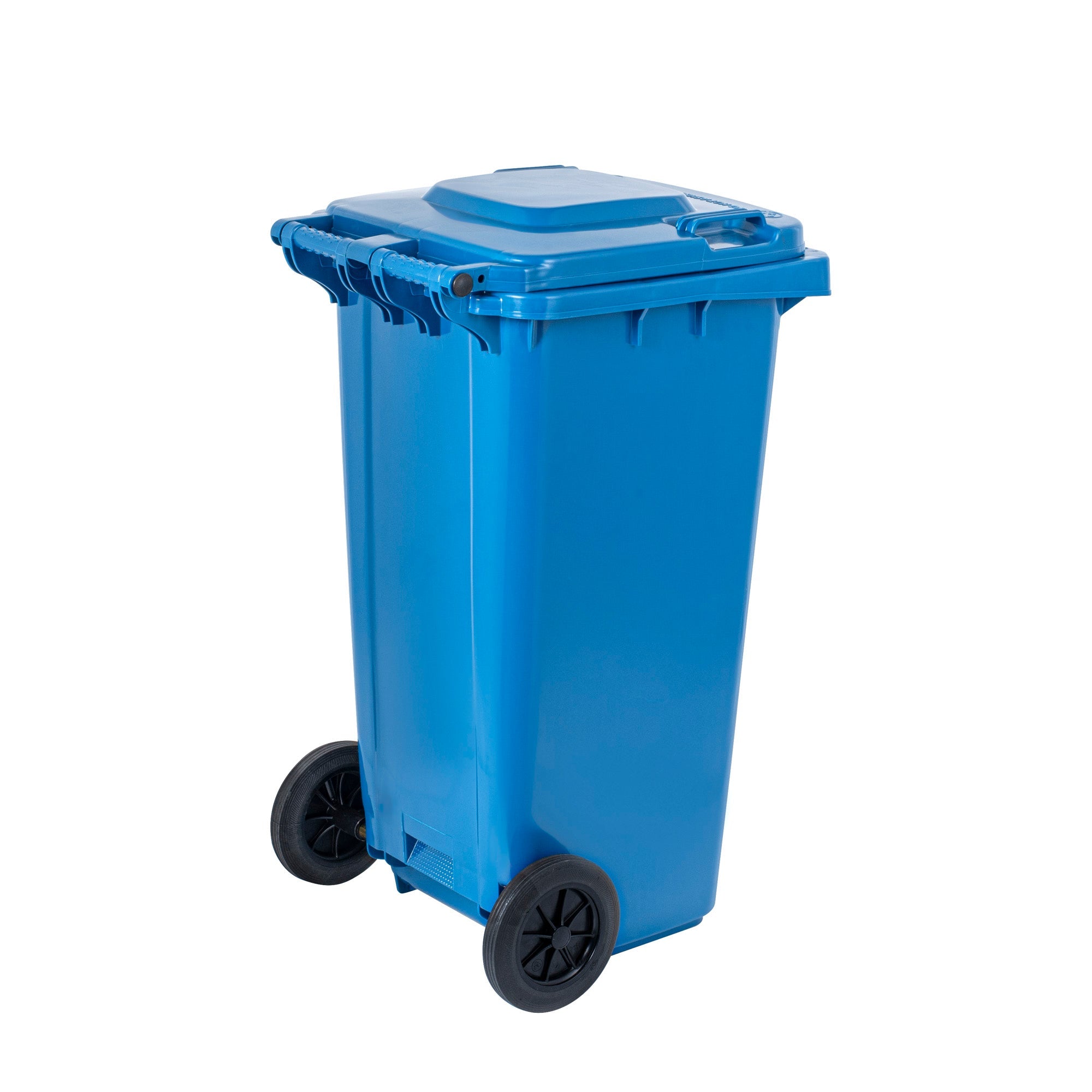 Clean Tek Professional 32 gal Rectangle Blue Plastic Wheeled Trash Can - with Lid - 22 1/2" x 19" x 37 1/2" - 1 count box