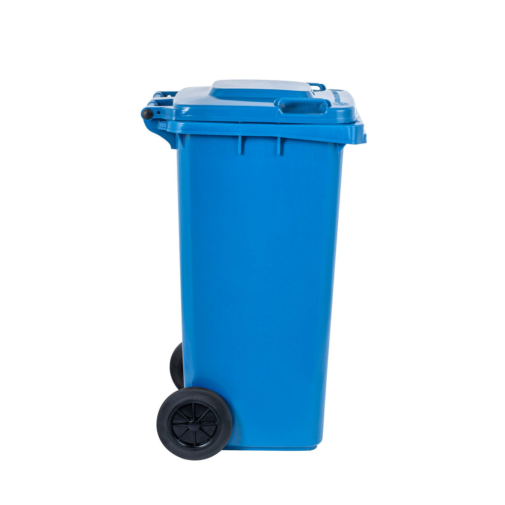 Clean Tek Professional 32 gal Rectangle Blue Plastic Wheeled Trash Can - with Lid - 22 1/2" x 19" x 37 1/2" - 1 count box