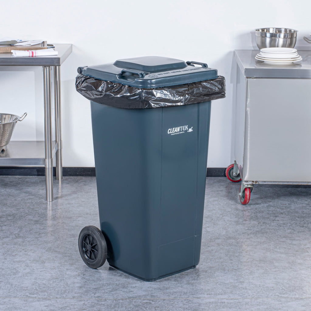 Clean Tek Professional 32 gal Rectangle Gray Plastic Wheeled Trash Can - with Lid - 22 1/2" x 19" x 37 1/2" - 1 count box