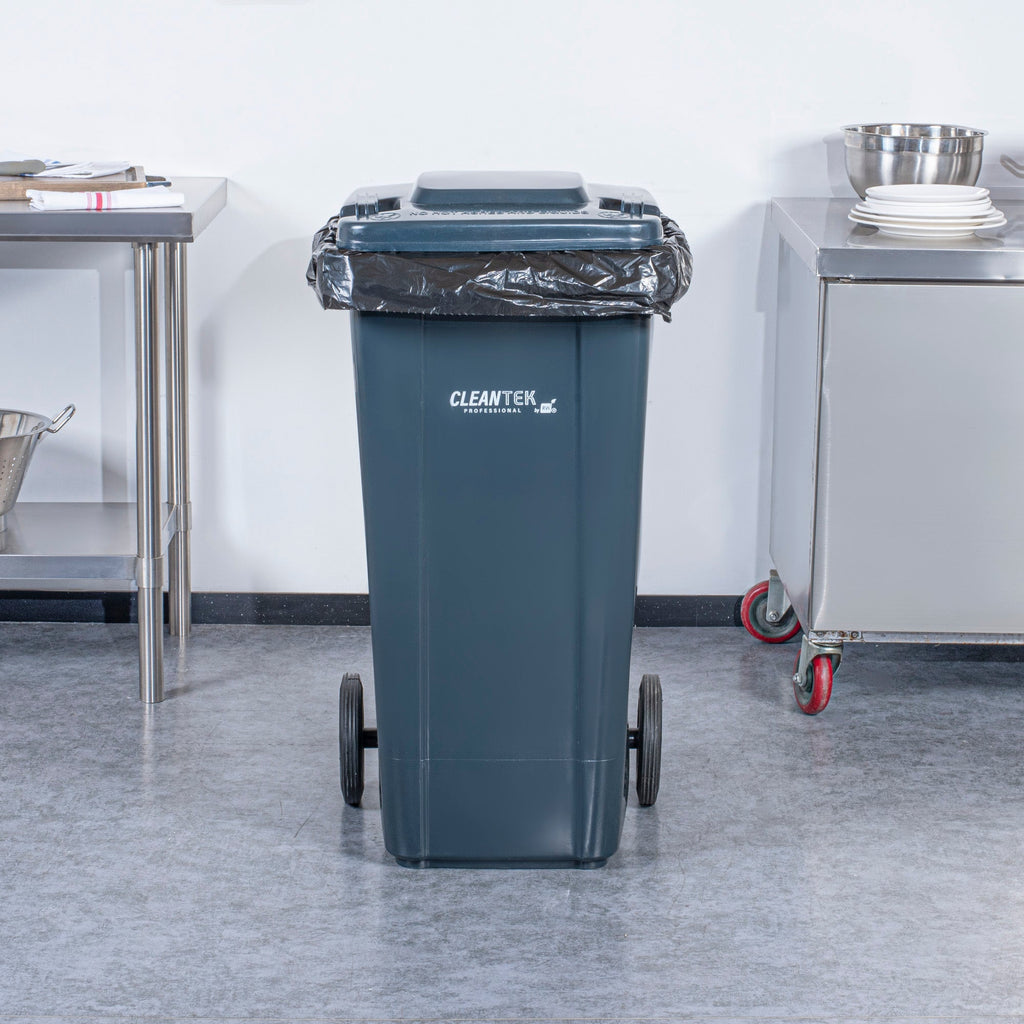 Clean Tek Professional 32 gal Rectangle Gray Plastic Wheeled Trash Can - with Lid - 22 1/2" x 19" x 37 1/2" - 1 count box