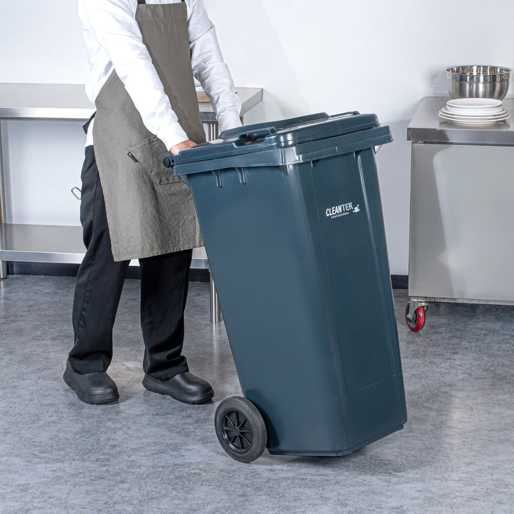 Clean Tek Professional 32 gal Rectangle Gray Plastic Wheeled Trash Can - with Lid - 22 1/2" x 19" x 37 1/2" - 1 count box