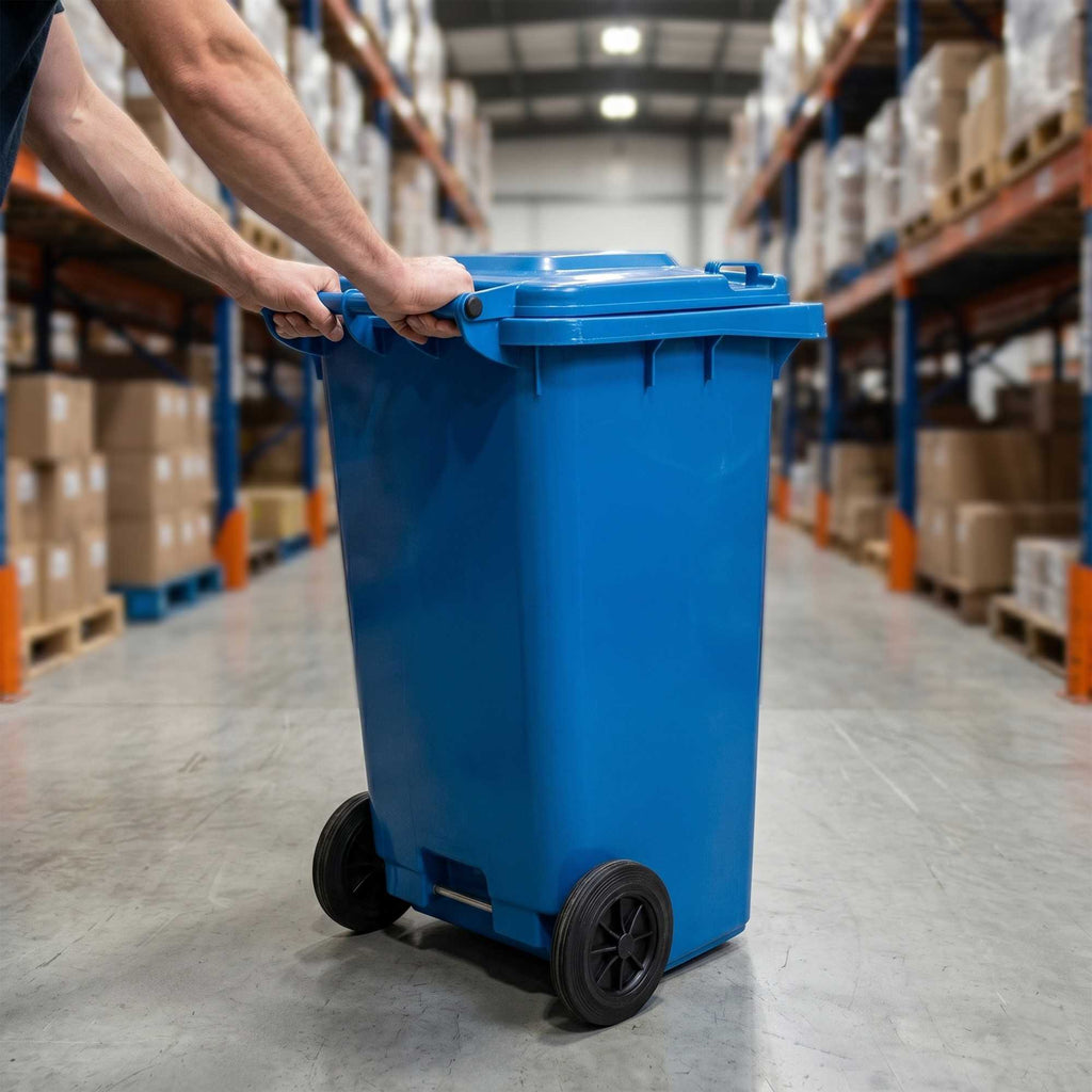 Clean Tek Professional 32 gal Rectangle Blue Plastic Wheeled Recycling Bin - with Lid - 22 1/2" x 19" x 37 1/2" - 1 count box