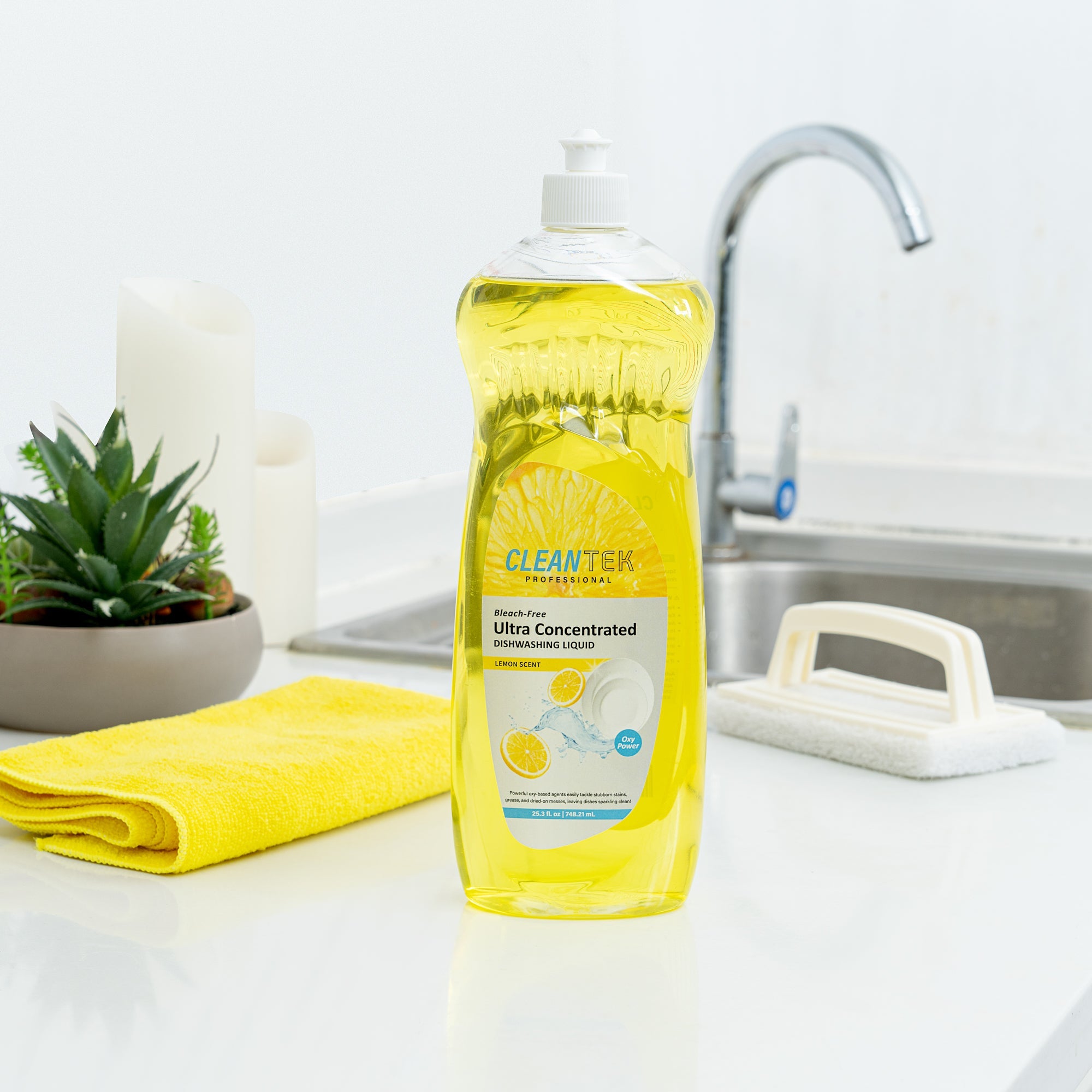 Clean Tek Professional 25.3 fl. oz Dishwashing Liquid - Ultra Concentrated, OXY Power, Lemon Scent - 12 count box