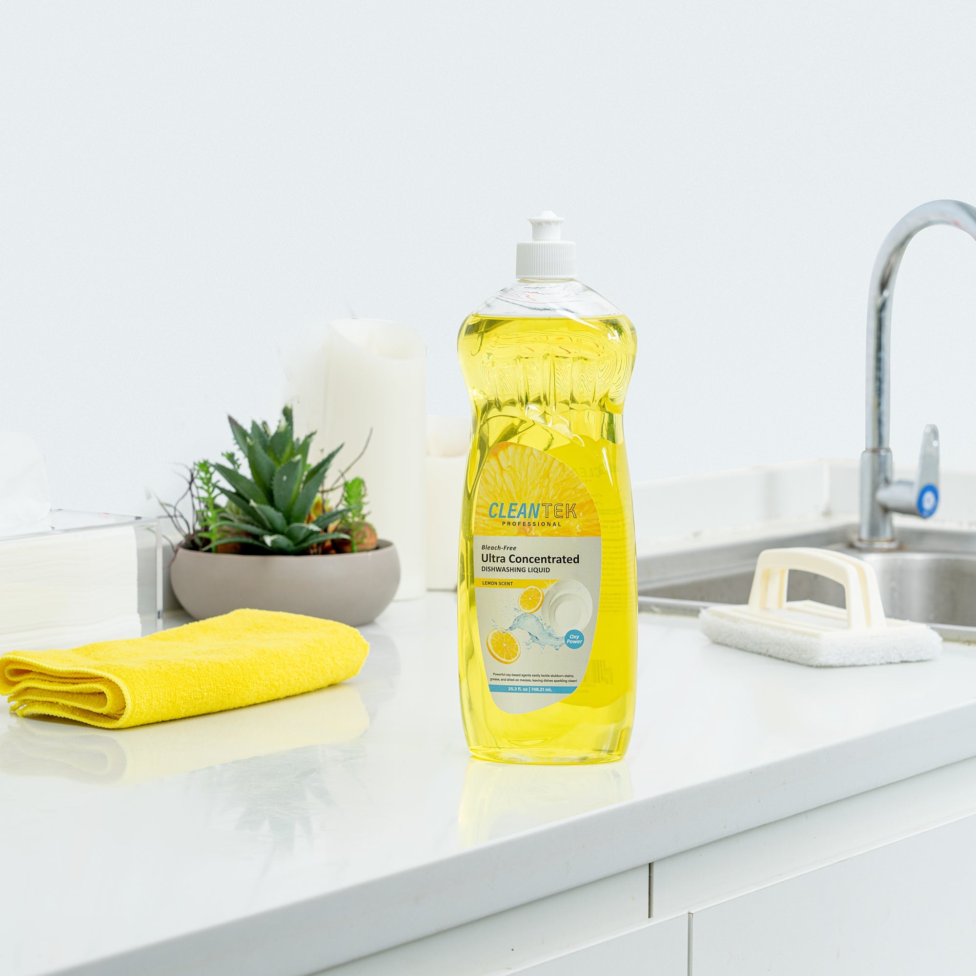 Clean Tek Professional 25.3 fl. oz Dishwashing Liquid - Ultra Concentrated, OXY Power, Lemon Scent - 12 count box