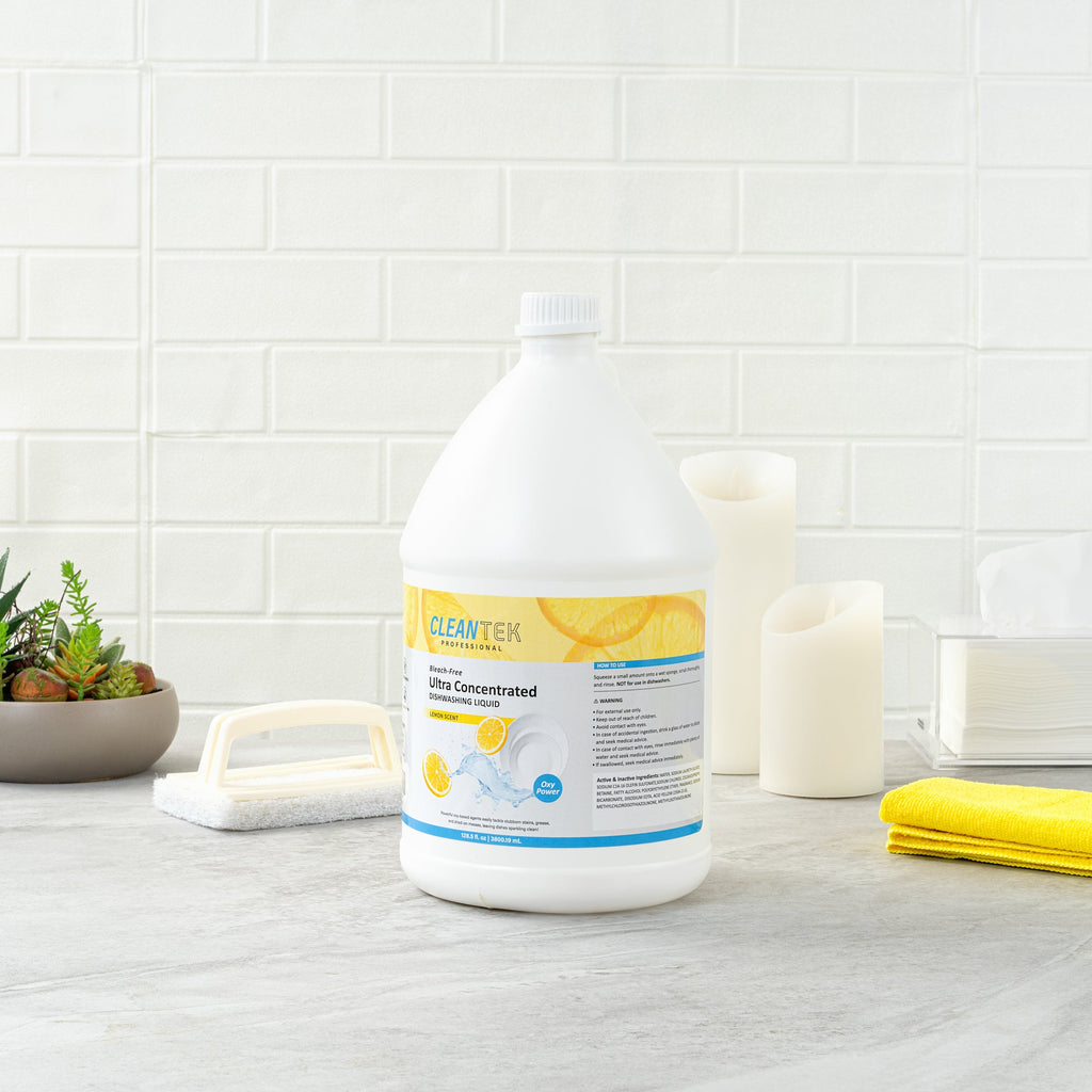 Clean Tek Professional 128.5 fl. oz Dishwashing Liquid - Ultra Concentrated, OXY Power, Lemon Scent - 4 count box