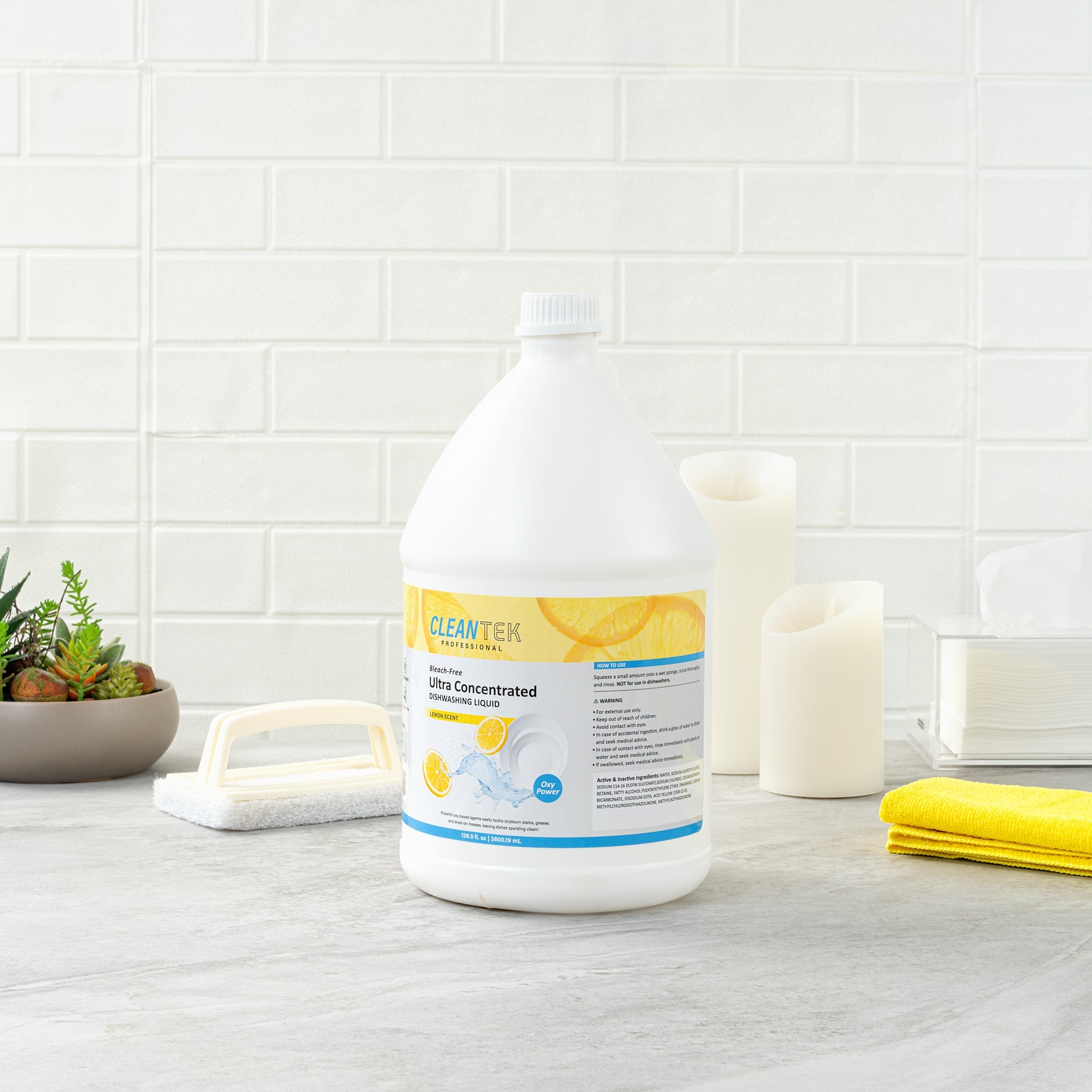 Clean Tek Professional 128.5 fl. oz Dishwashing Liquid - Ultra Concentrated, OXY Power, Lemon Scent - 4 count box