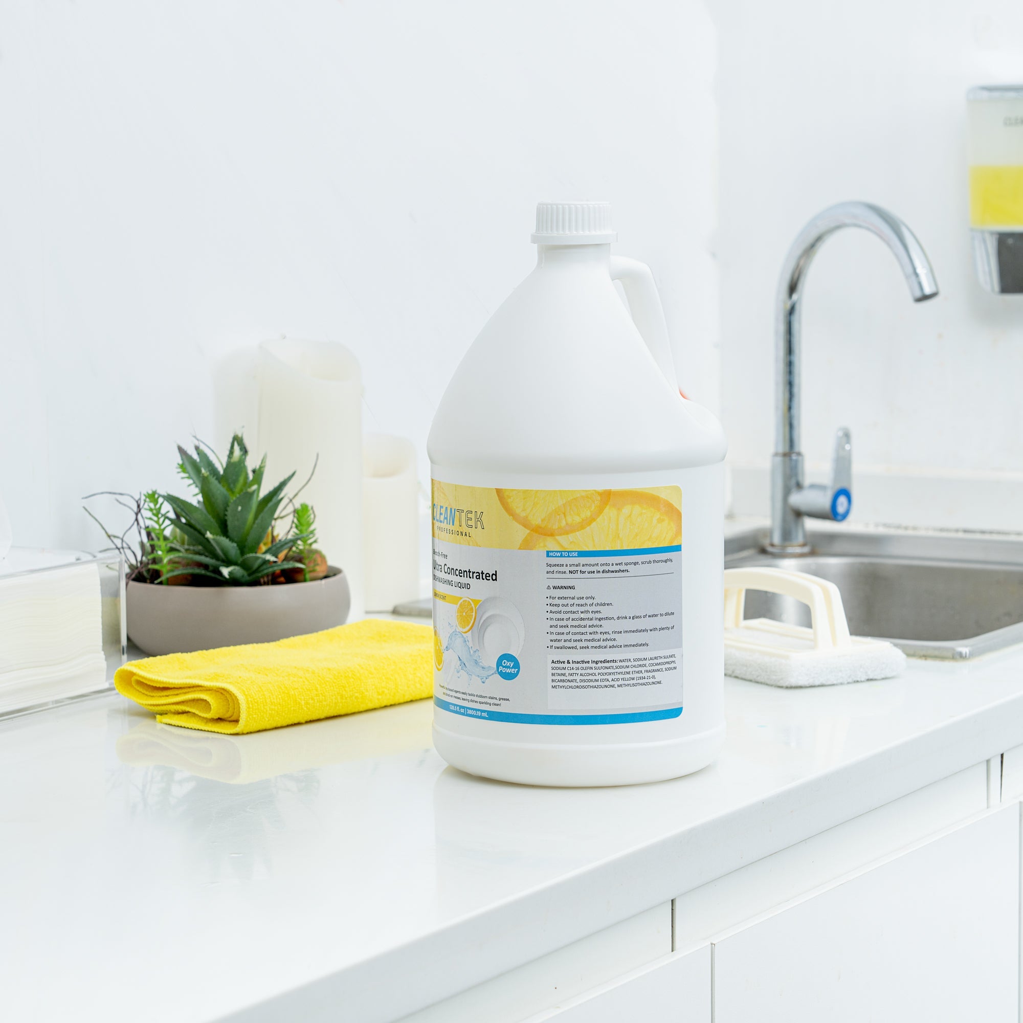 Clean Tek Professional 128.5 fl. oz Dishwashing Liquid - Ultra Concentrated, OXY Power, Lemon Scent - 4 count box