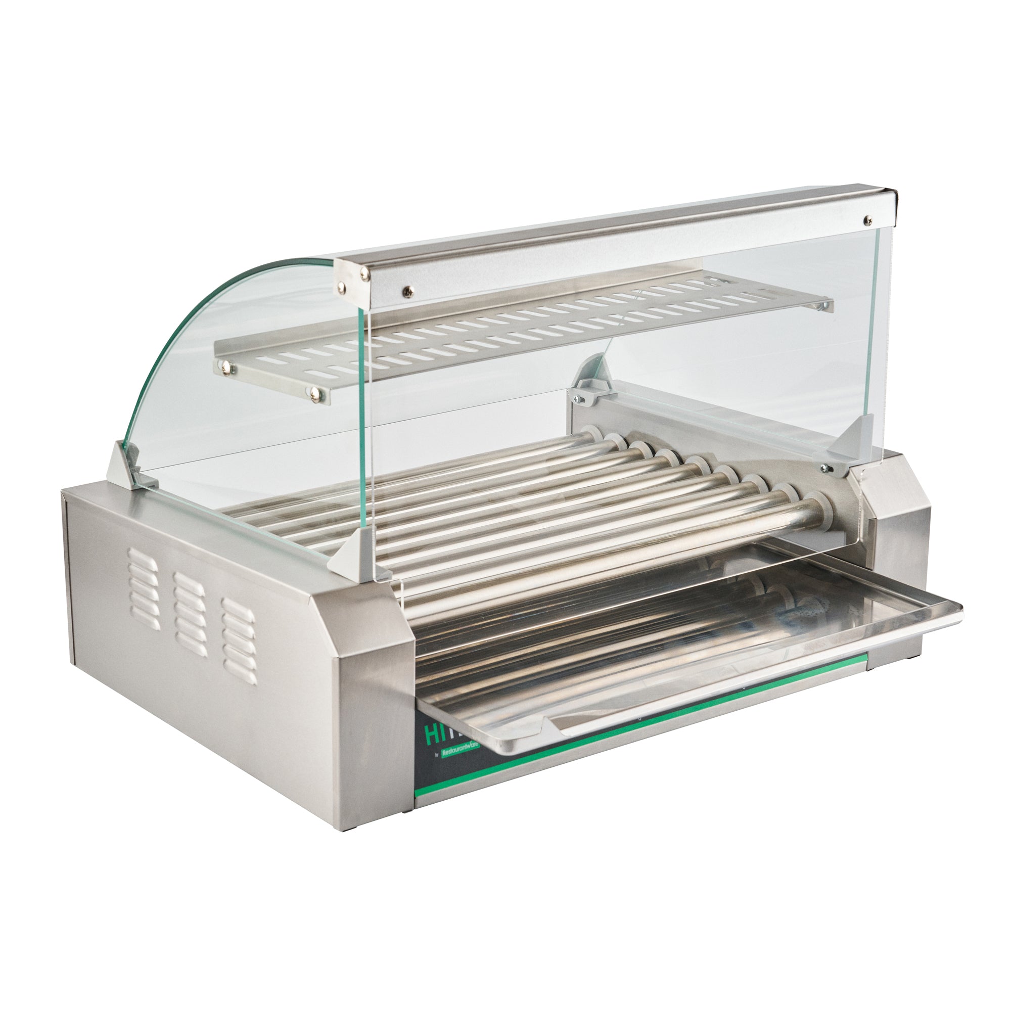 Hi Tek Hot Dog Roller Grill Warmer - Fits 24 and 4 Buns, Curved Glass, Sneeze Guard - 1 count box