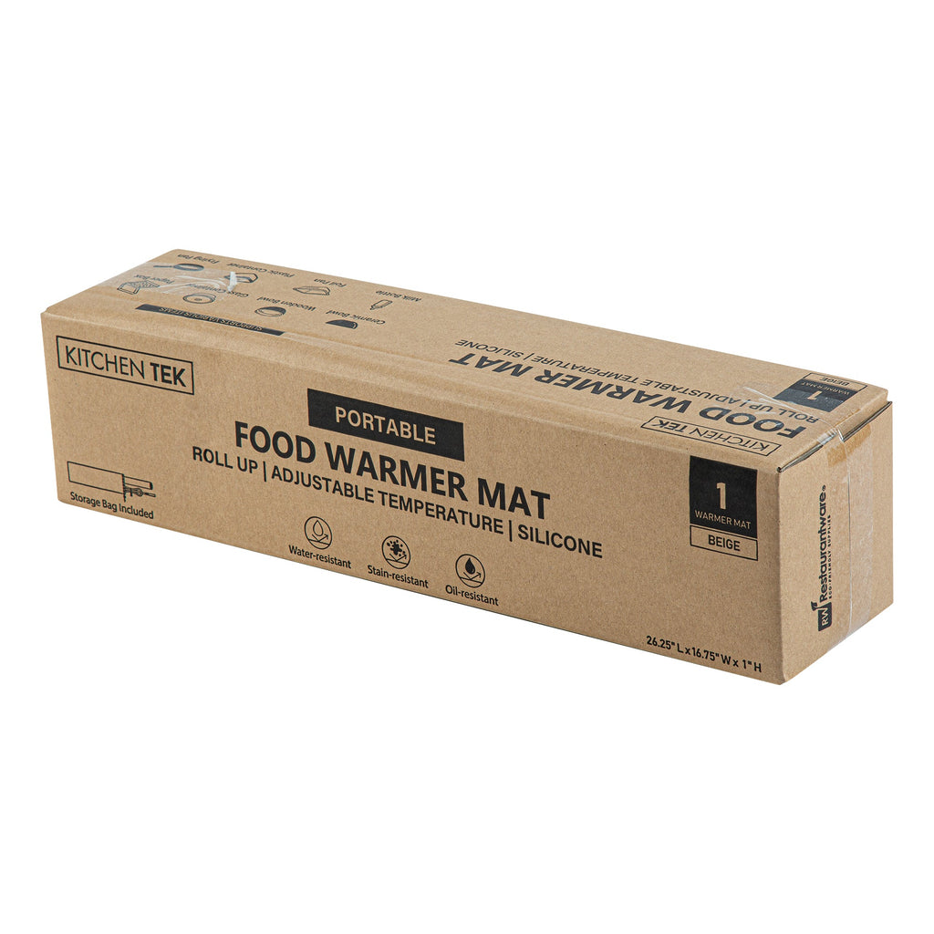 Kitchen Tek Beige Silicone Food Warmer Mat - 120V, Adjustable Temperature, Roll Up - 26 1/4" x 16 3/4" x 1" - 1 count box