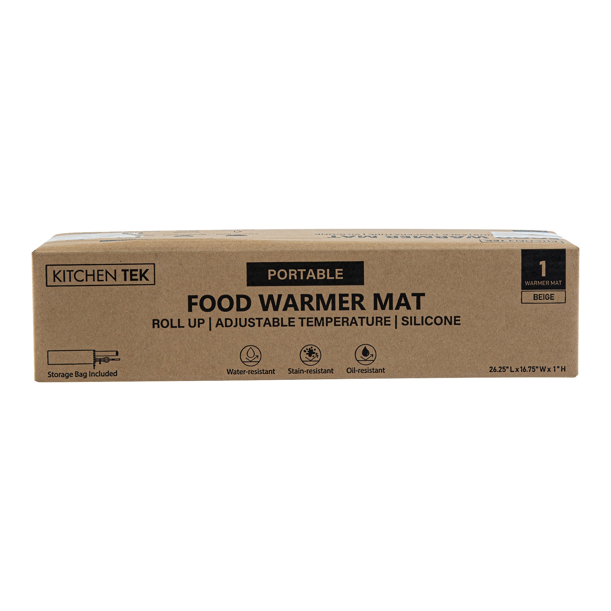 Kitchen Tek Beige Silicone Food Warmer Mat - 120V, Adjustable Temperature, Roll Up - 26 1/4" x 16 3/4" x 1" - 1 count box
