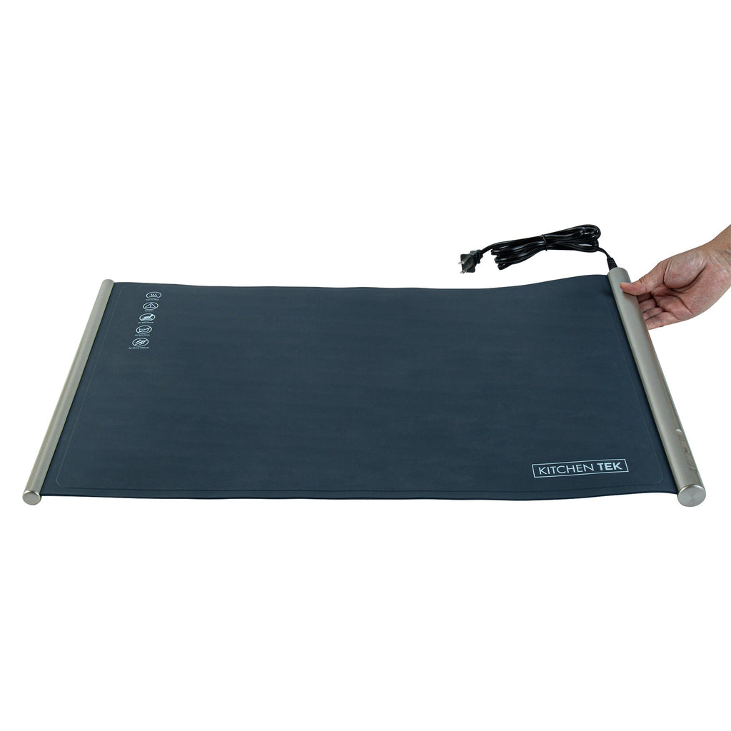 Kitchen Tek Dark Blue Silicone Food Warmer Mat - 120V, Adjustable Temperature, Roll Up - 26 1/4" x 16 3/4" x 1" - 1 count box