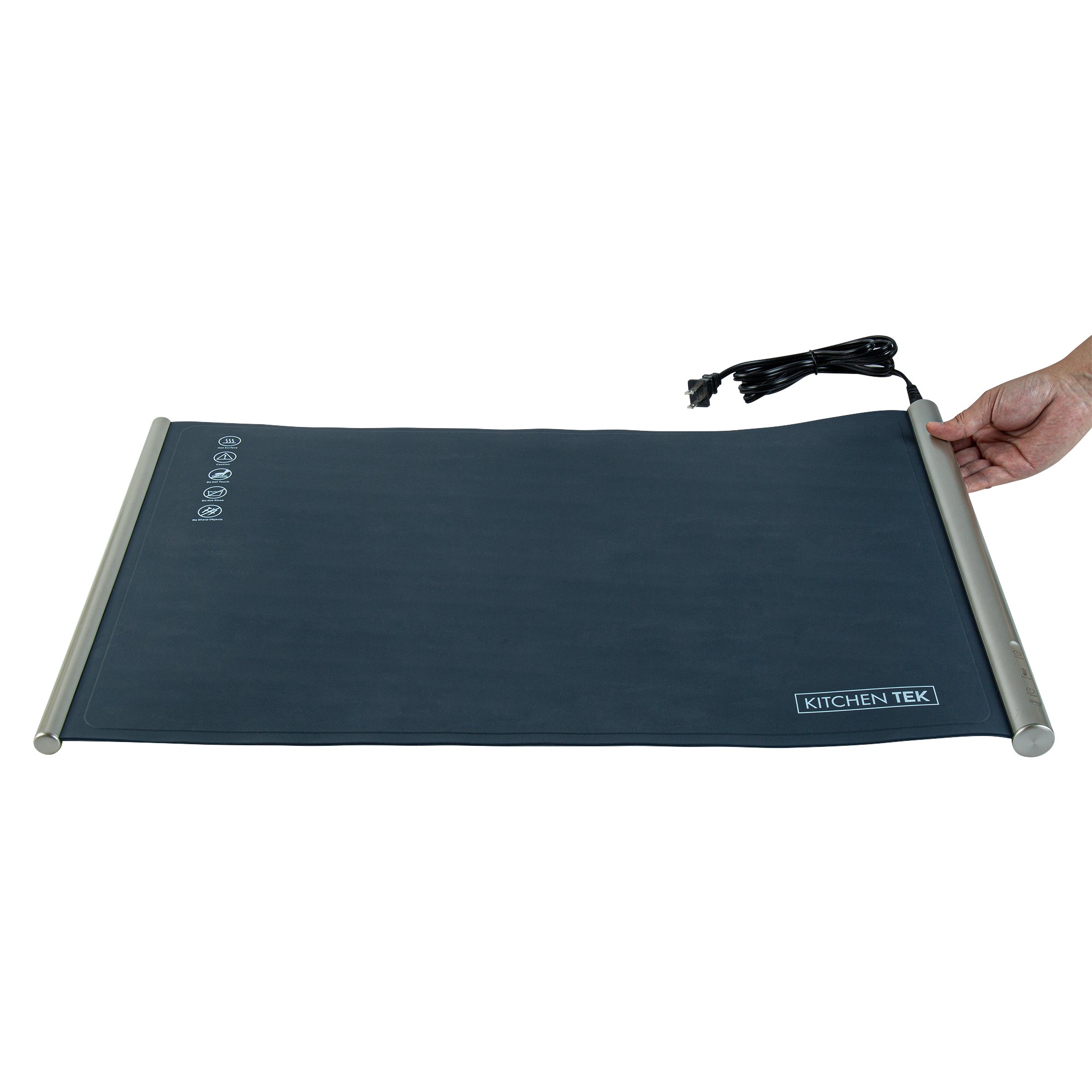 Kitchen Tek Dark Blue Silicone Food Warmer Mat - 120V, Adjustable Temperature, Roll Up - 26 1/4" x 16 3/4" x 1" - 1 count box
