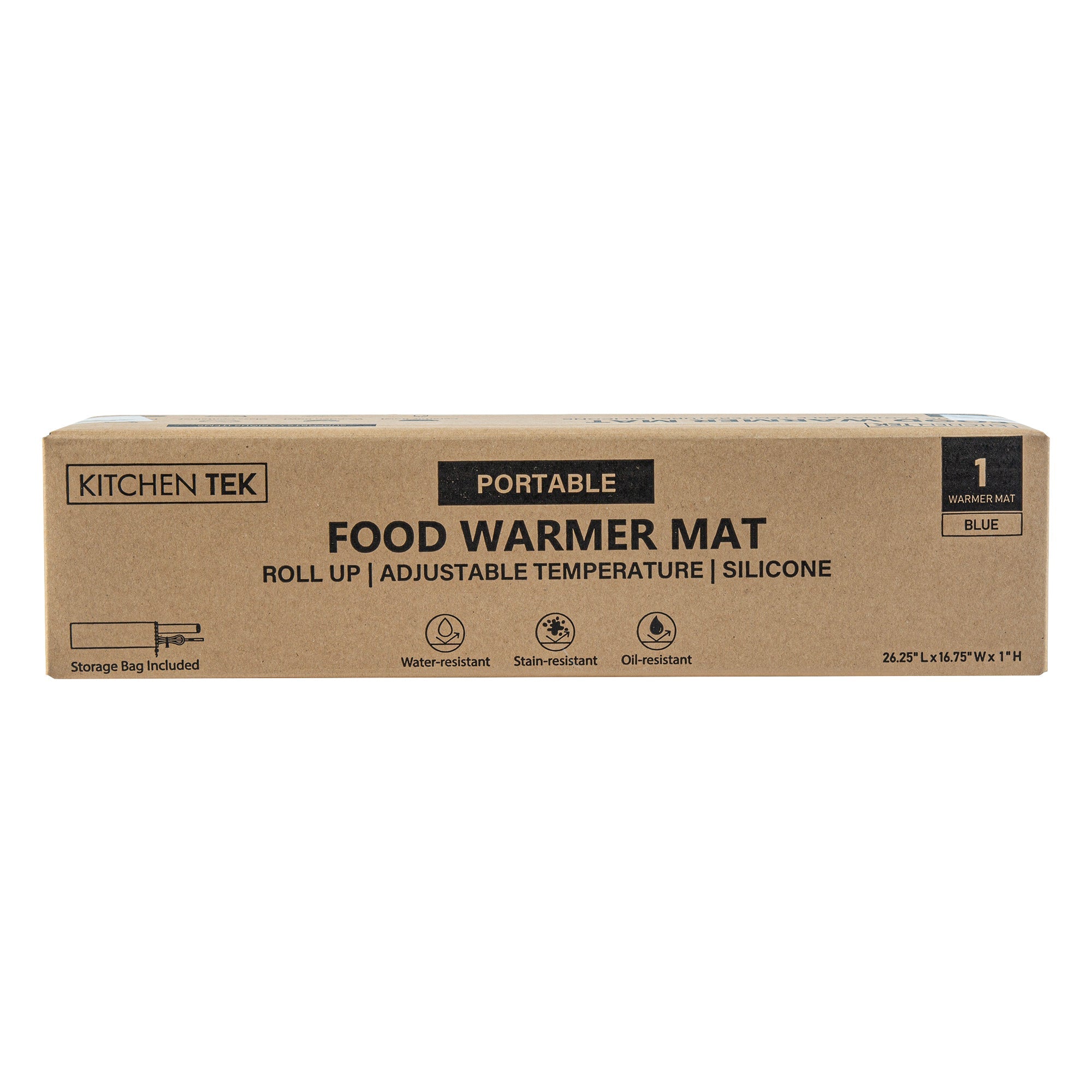 Kitchen Tek Dark Blue Silicone Food Warmer Mat - 120V, Adjustable Temperature, Roll Up - 26 1/4" x 16 3/4" x 1" - 1 count box