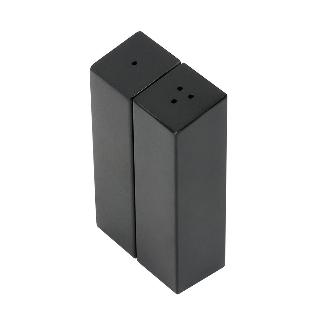 Chef 101 2 oz Black Stainless Steel Rectangular Salt And Pepper Shaker Set - 1" x 1" x 3 1/4" - 1 count box