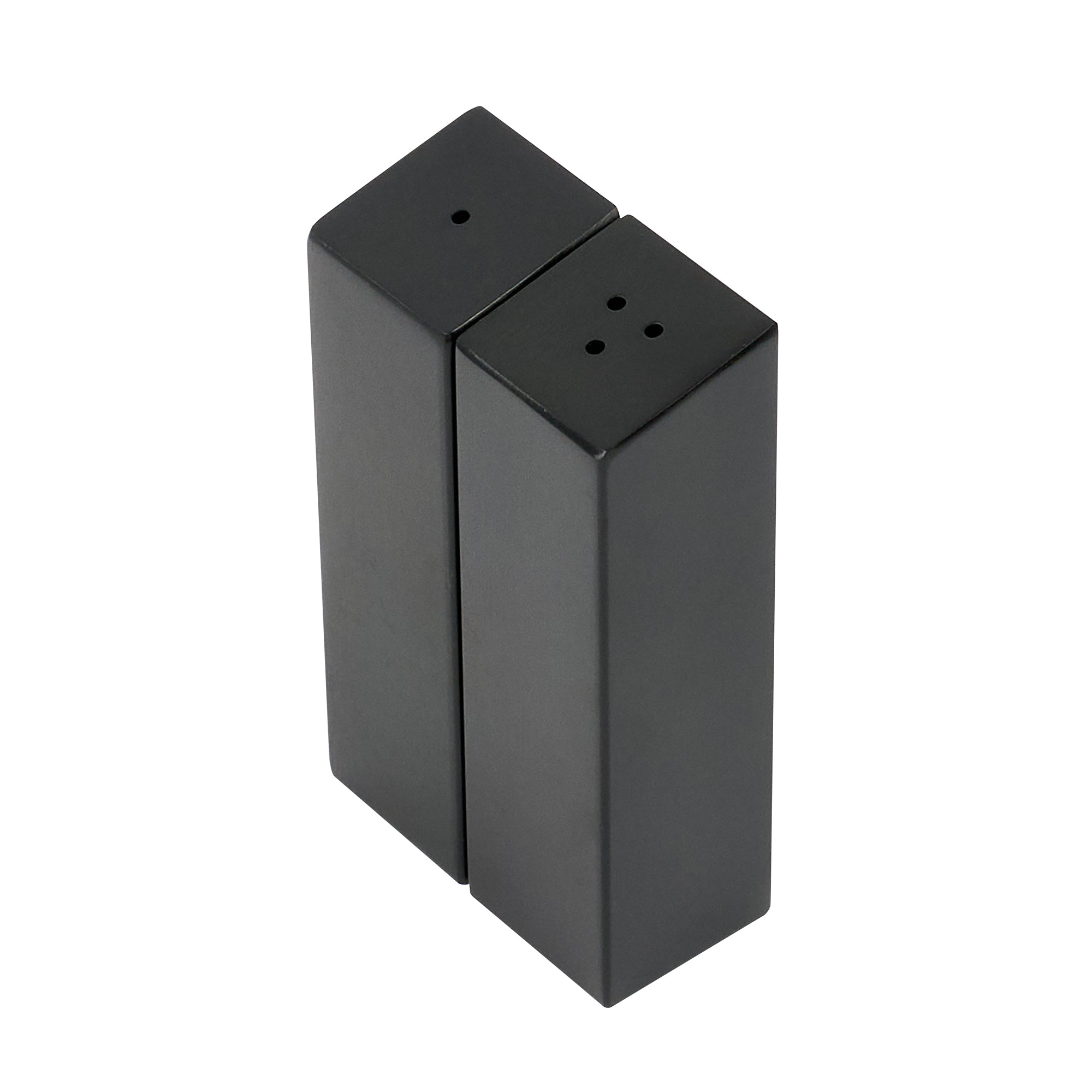 Chef 101 2 oz Black Stainless Steel Rectangular Salt And Pepper Shaker Set - 1" x 1" x 3 1/4" - 1 count box