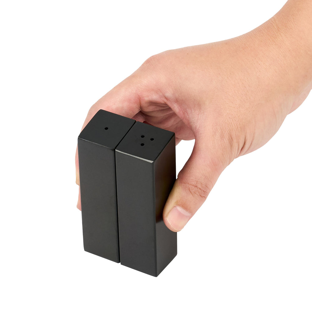 Chef 101 2 oz Black Stainless Steel Rectangular Salt And Pepper Shaker Set - 1" x 1" x 3 1/4" - 1 count box