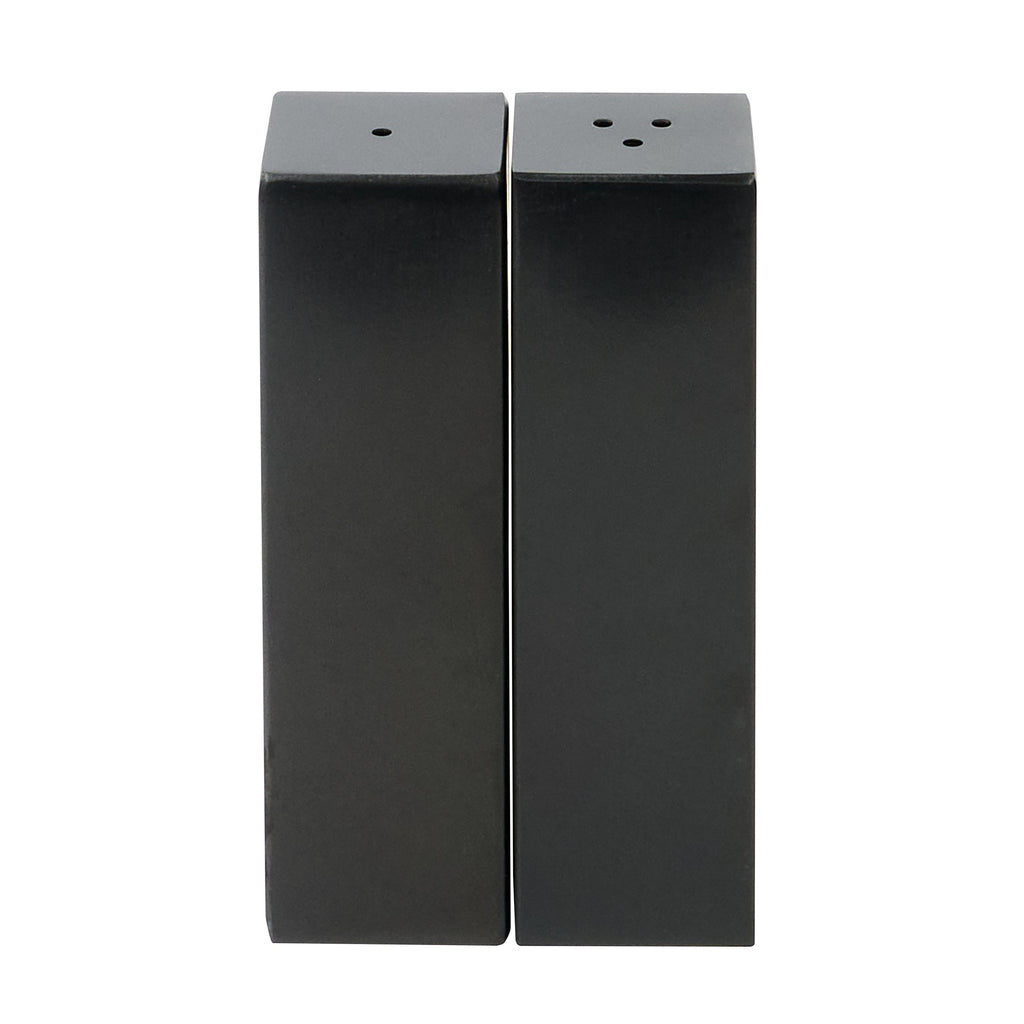Chef 101 2 oz Black Stainless Steel Rectangular Salt And Pepper Shaker Set - 1" x 1" x 3 1/4" - 1 count box