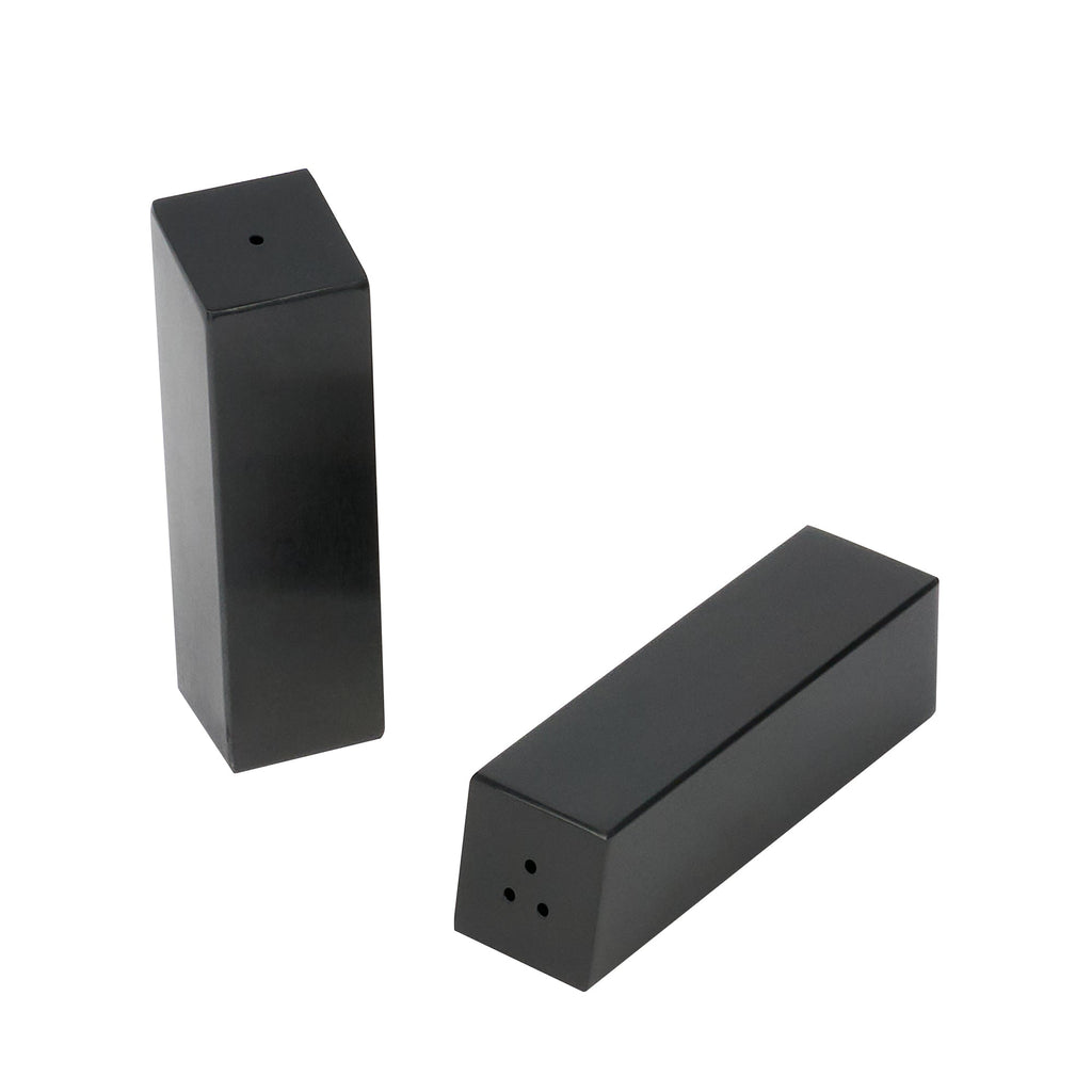 Chef 101 2 oz Black Stainless Steel Rectangular Salt And Pepper Shaker Set - 1" x 1" x 3 1/4" - 1 count box