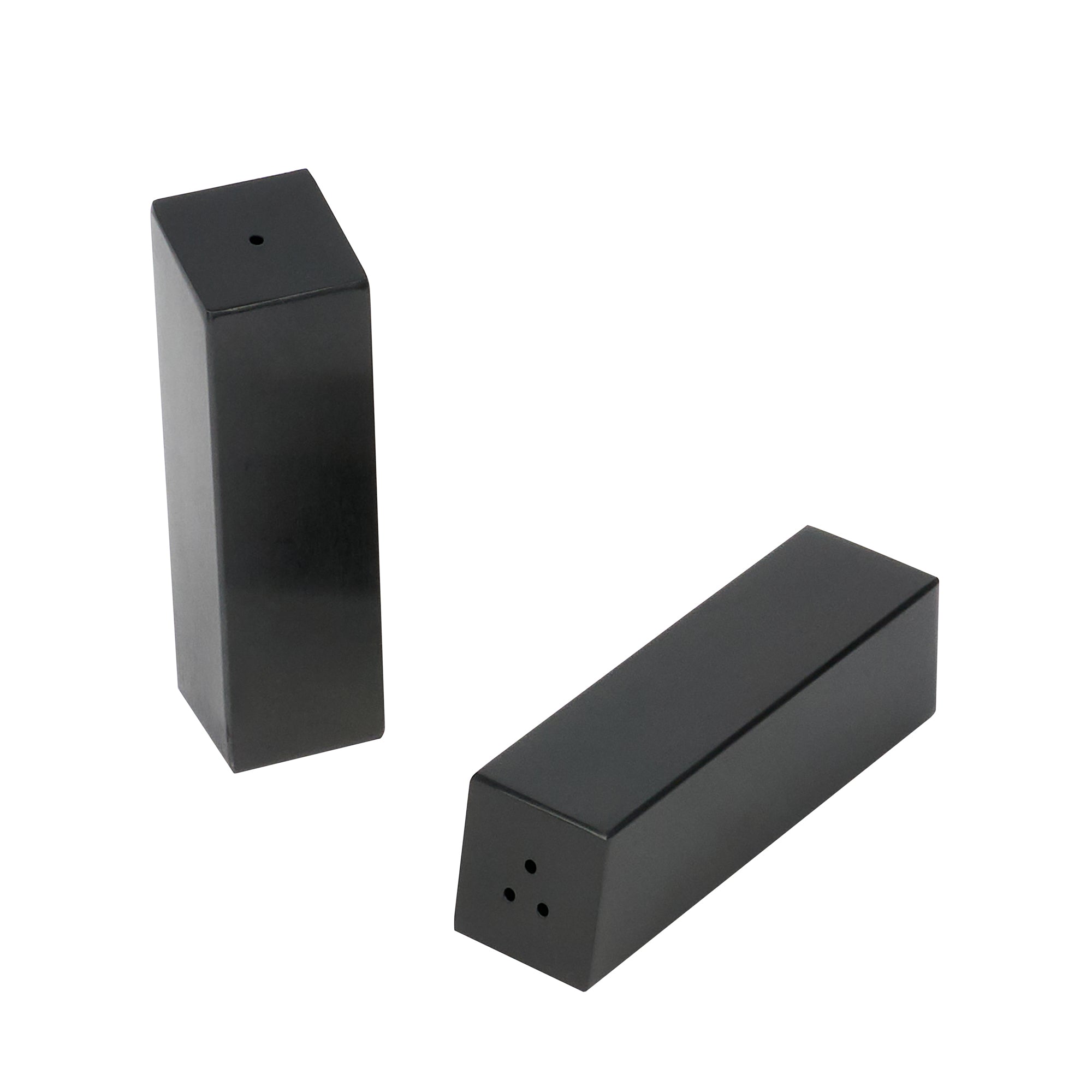 Chef 101 2 oz Black Stainless Steel Rectangular Salt And Pepper Shaker Set - 1" x 1" x 3 1/4" - 1 count box