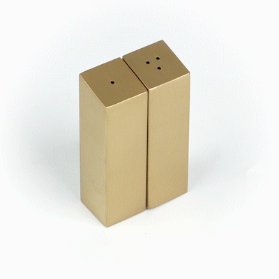Chef 101 2 oz Gold Stainless Steel Rectangular Salt And Pepper Shaker Set - 1" x 1" x 3 1/4" - 1 count box