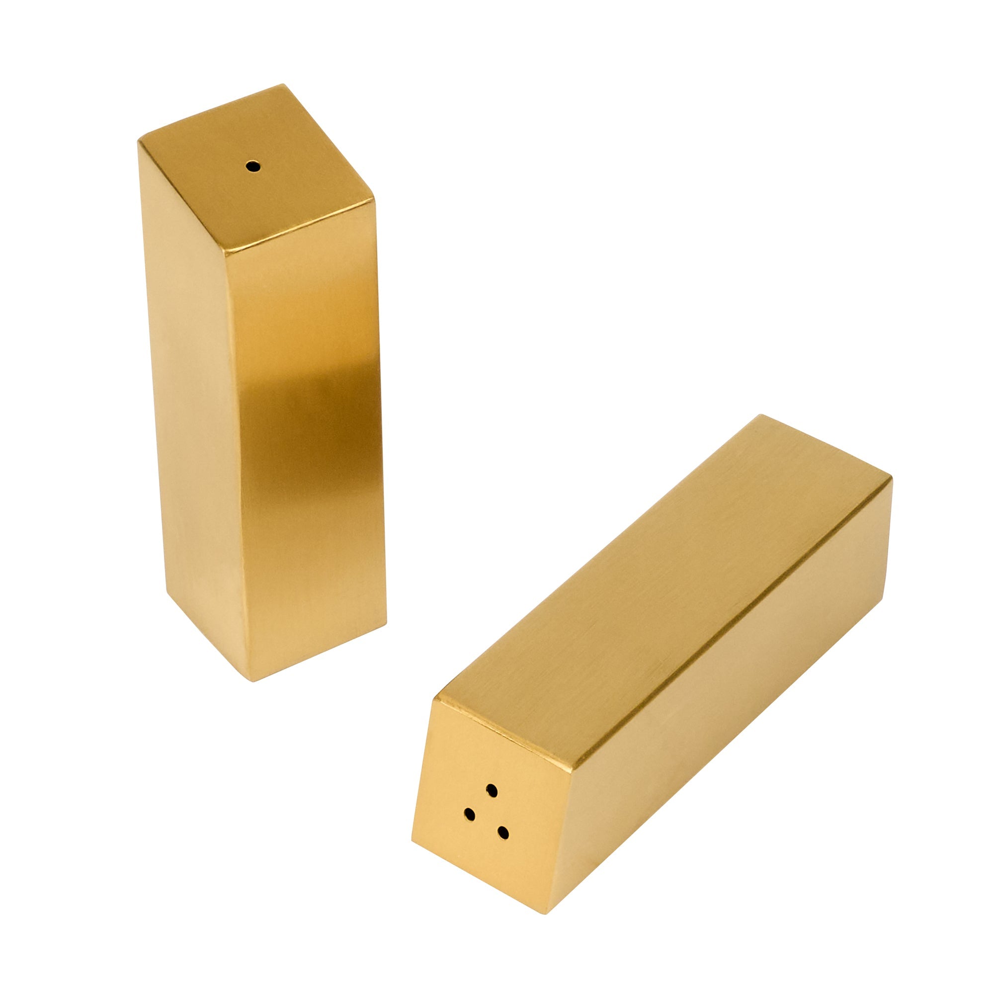 Chef 101 2 oz Gold Stainless Steel Rectangular Salt And Pepper Shaker Set - 1" x 1" x 3 1/4" - 1 count box