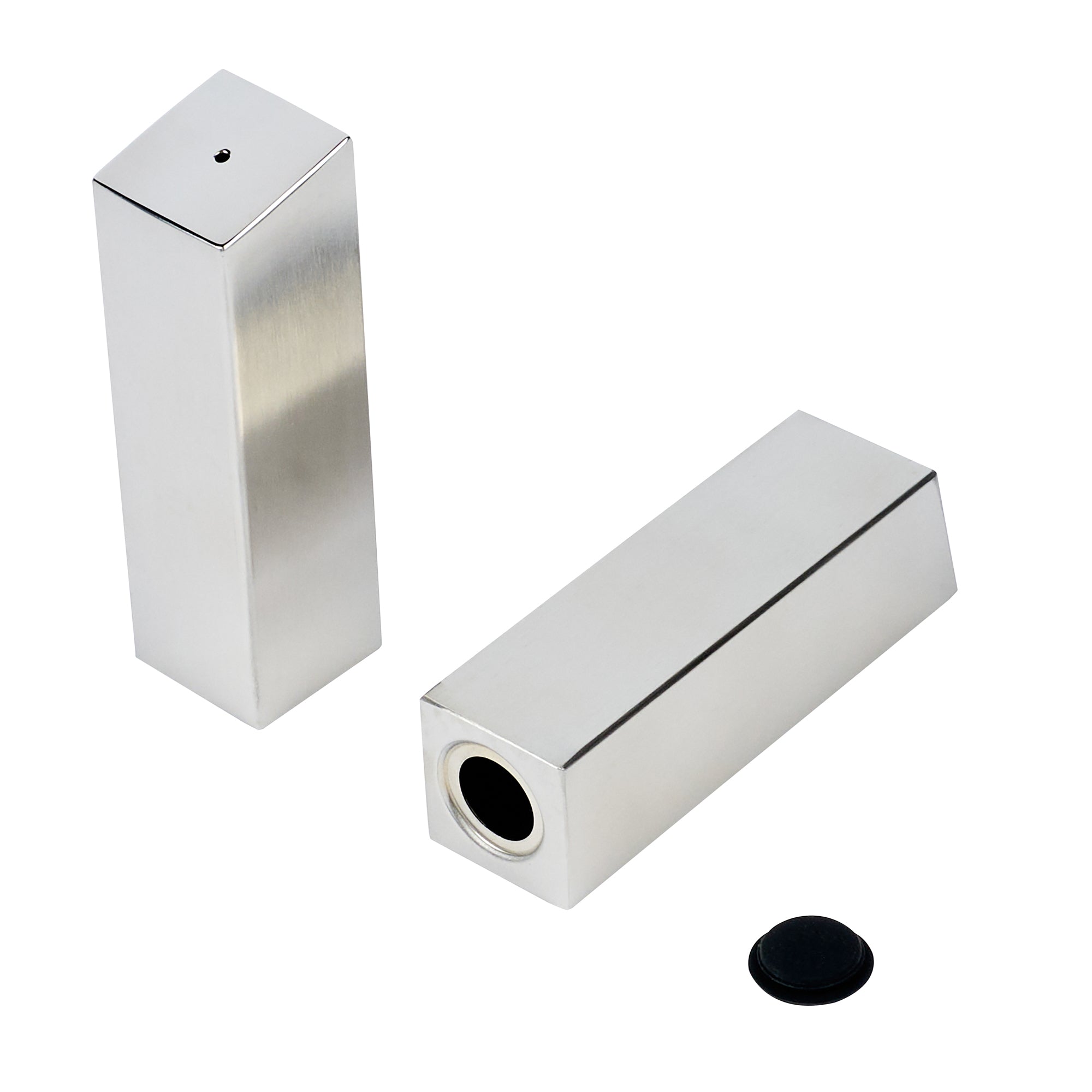 Chef 101 2 oz Silver Stainless Steel Rectangular Salt And Pepper Shaker Set - 1" x 1" x 3 1/4" - 1 count box