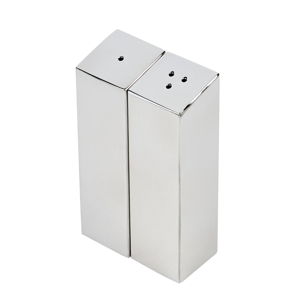 Chef 101 2 oz Silver Stainless Steel Rectangular Salt And Pepper Shaker Set - 1" x 1" x 3 1/4" - 1 count box