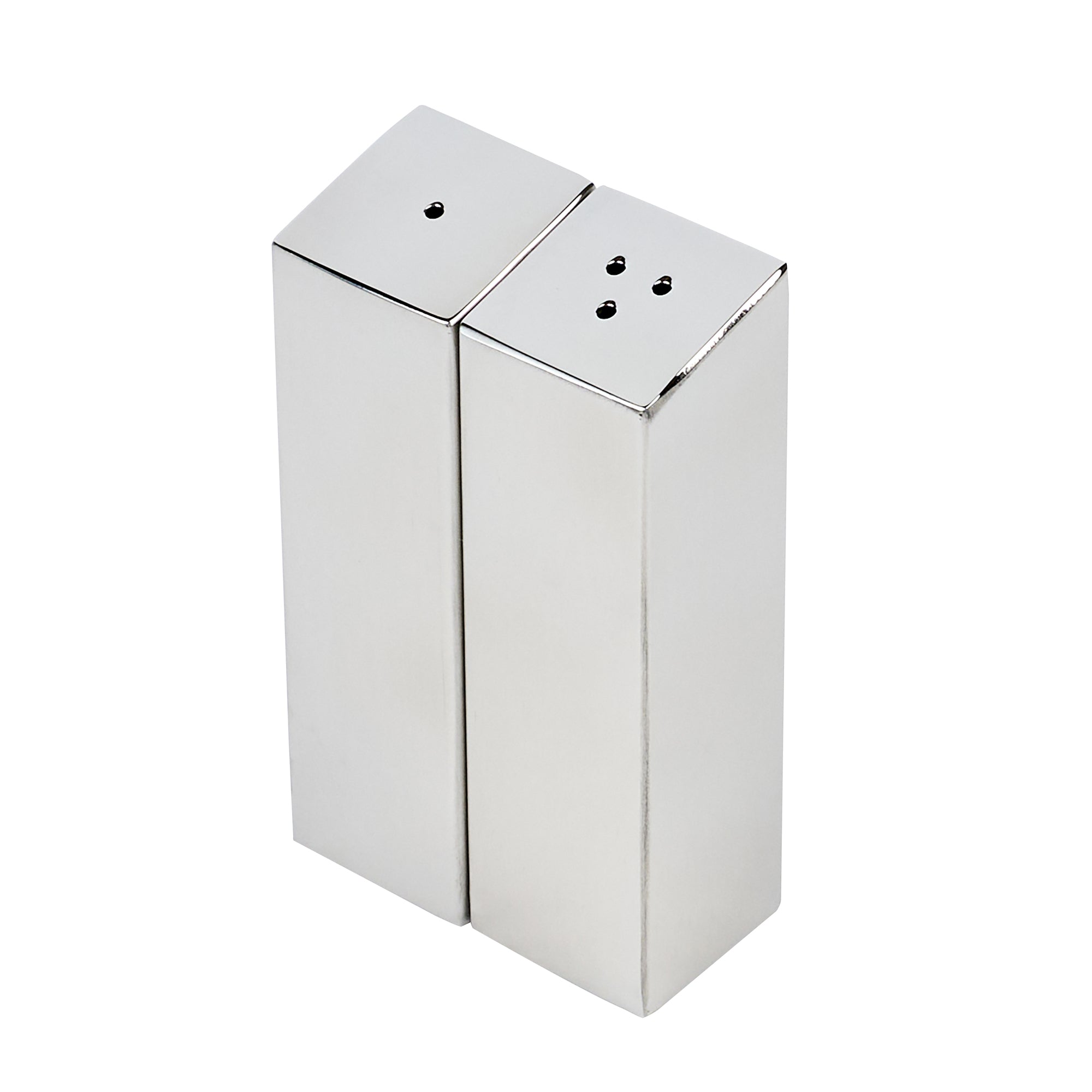 Chef 101 2 oz Silver Stainless Steel Rectangular Salt And Pepper Shaker Set - 1" x 1" x 3 1/4" - 1 count box