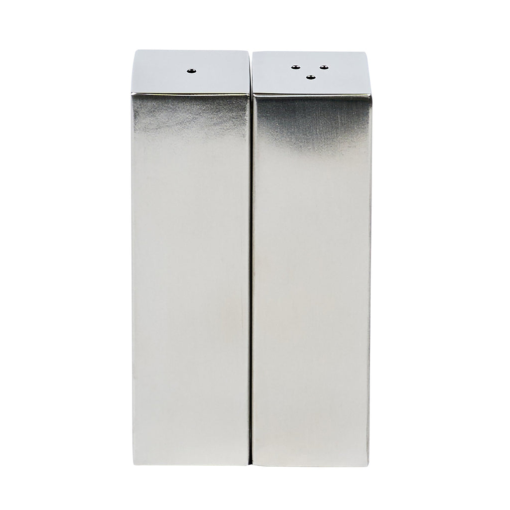 Chef 101 2 oz Silver Stainless Steel Rectangular Salt And Pepper Shaker Set - 1" x 1" x 3 1/4" - 1 count box