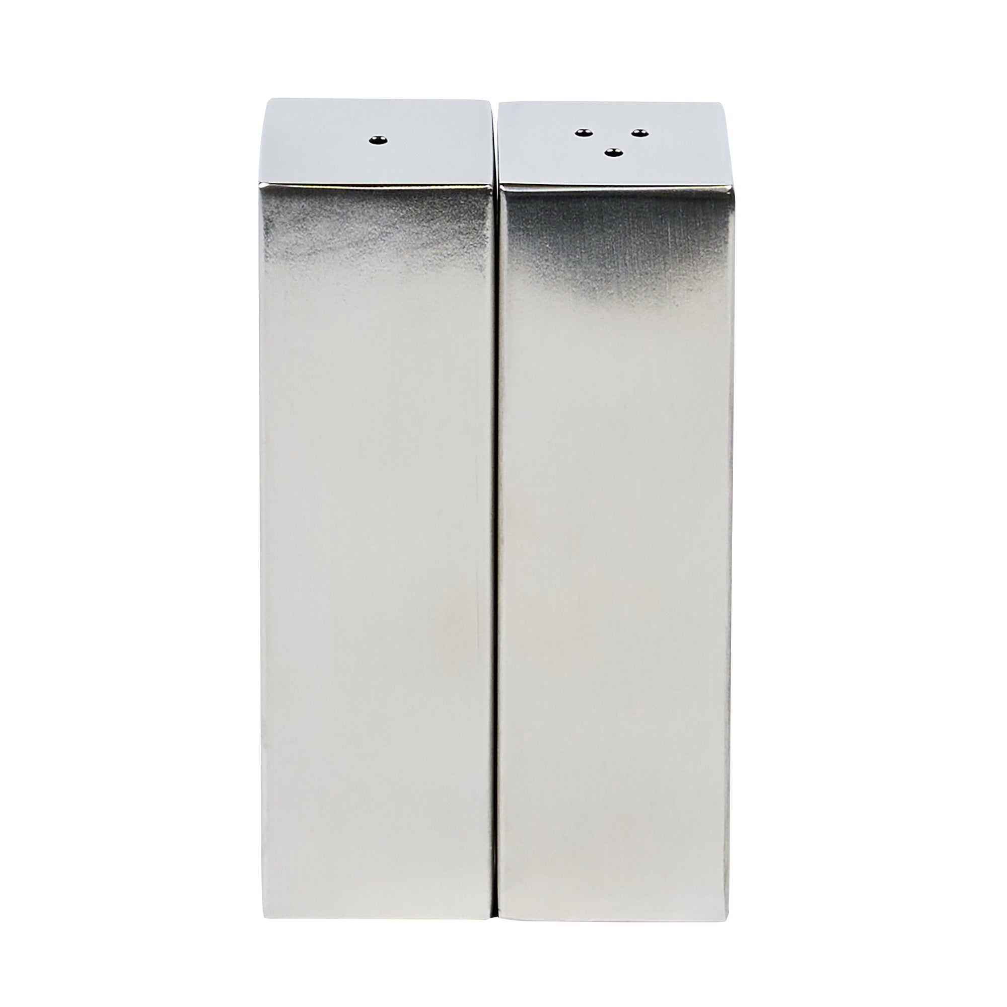 Chef 101 2 oz Silver Stainless Steel Rectangular Salt And Pepper Shaker Set - 1" x 1" x 3 1/4" - 1 count box