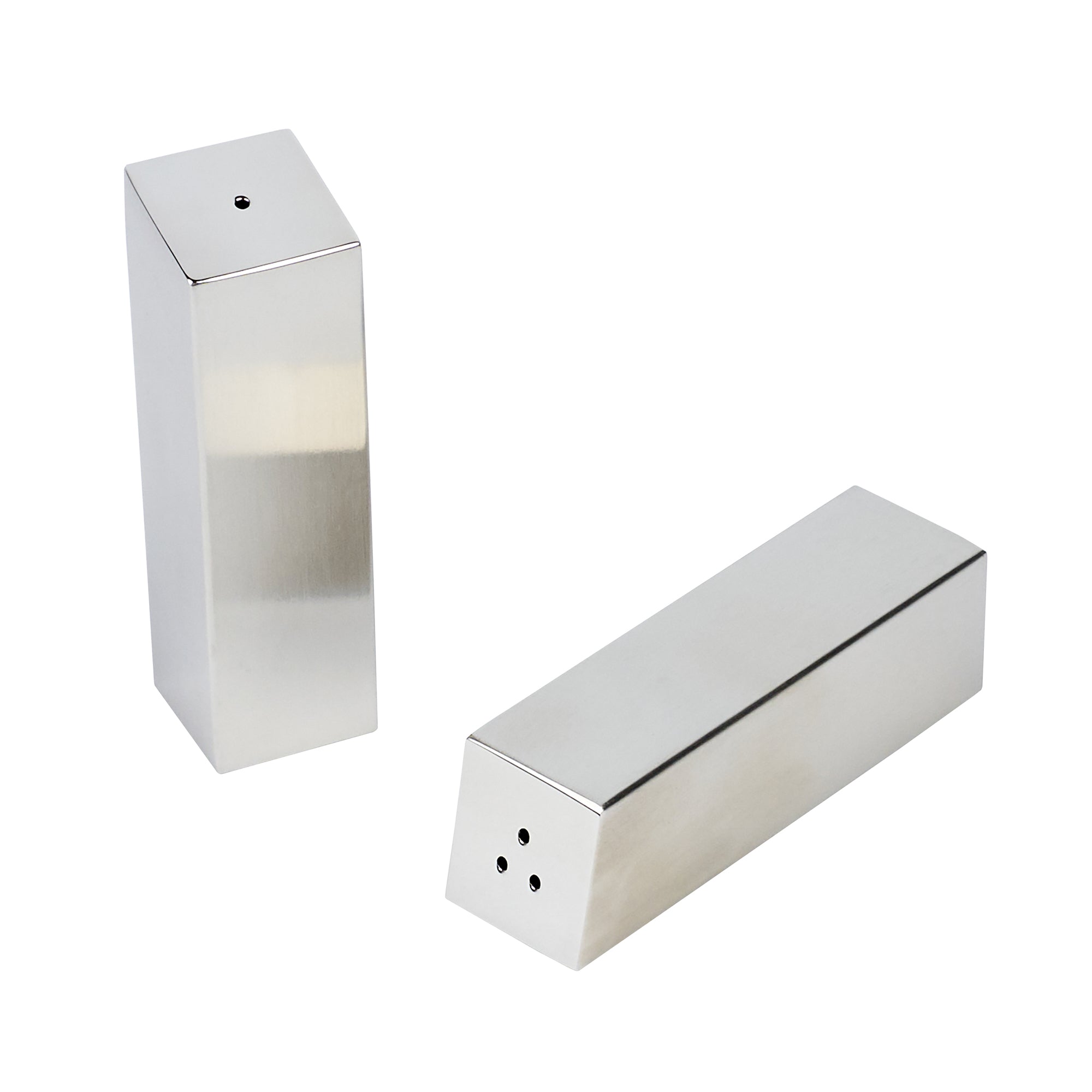 Chef 101 2 oz Silver Stainless Steel Rectangular Salt And Pepper Shaker Set - 1" x 1" x 3 1/4" - 1 count box