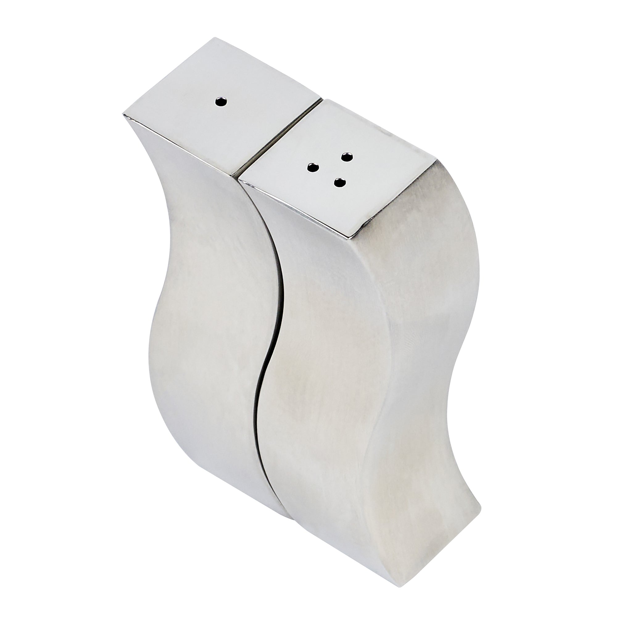 Chef 101 2 oz Silver Stainless Steel Wavy Salt And Pepper Shaker Set - 1" x 1" x 3 3/4" - 1 count box