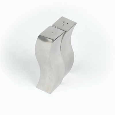 Chef 101 2 oz Silver Stainless Steel Wavy Salt And Pepper Shaker Set - 1" x 1" x 3 3/4" - 1 count box