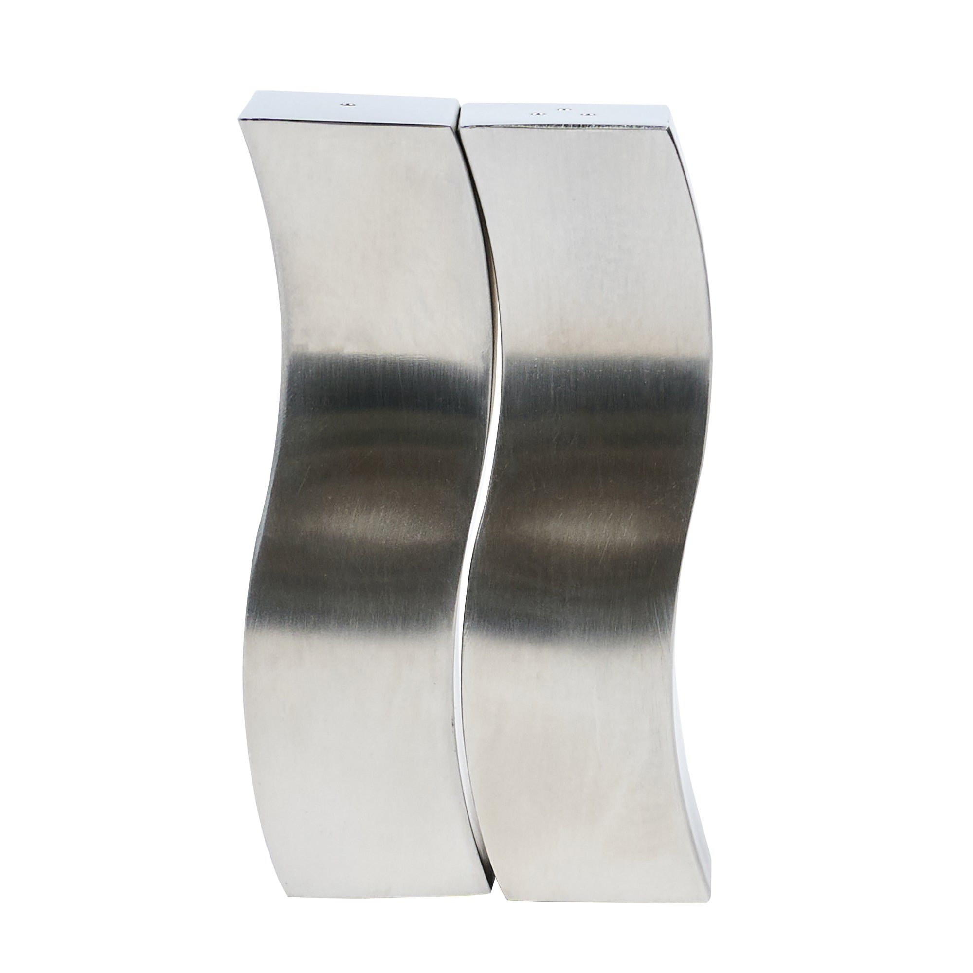 Chef 101 2 oz Silver Stainless Steel Wavy Salt And Pepper Shaker Set - 1" x 1" x 3 3/4" - 1 count box