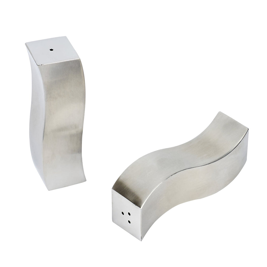 Chef 101 2 oz Silver Stainless Steel Wavy Salt And Pepper Shaker Set - 1" x 1" x 3 3/4" - 1 count box