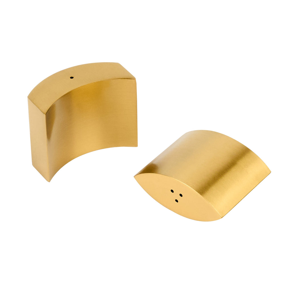 Chef 101 4 oz Gold Stainless Steel Embracing Salt And Pepper Shaker Set - 2.3 oz/2.1 oz - 2 1/2" x 2" x 1 3/4" - 1 count box