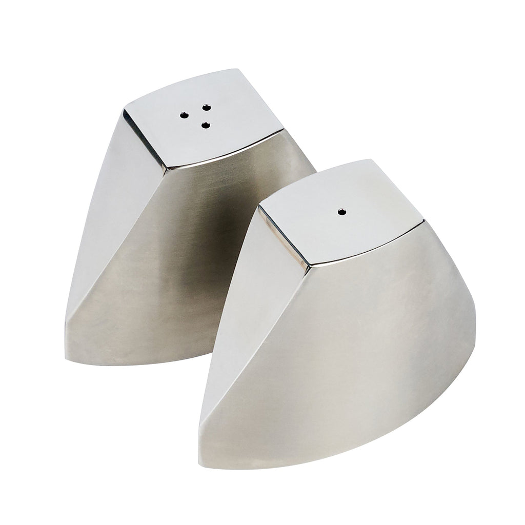 Chef 101 3 oz Silver Stainless Steel Wedge Salt And Pepper Shaker Set - 3 1/4" x 1" x 2 3/4"