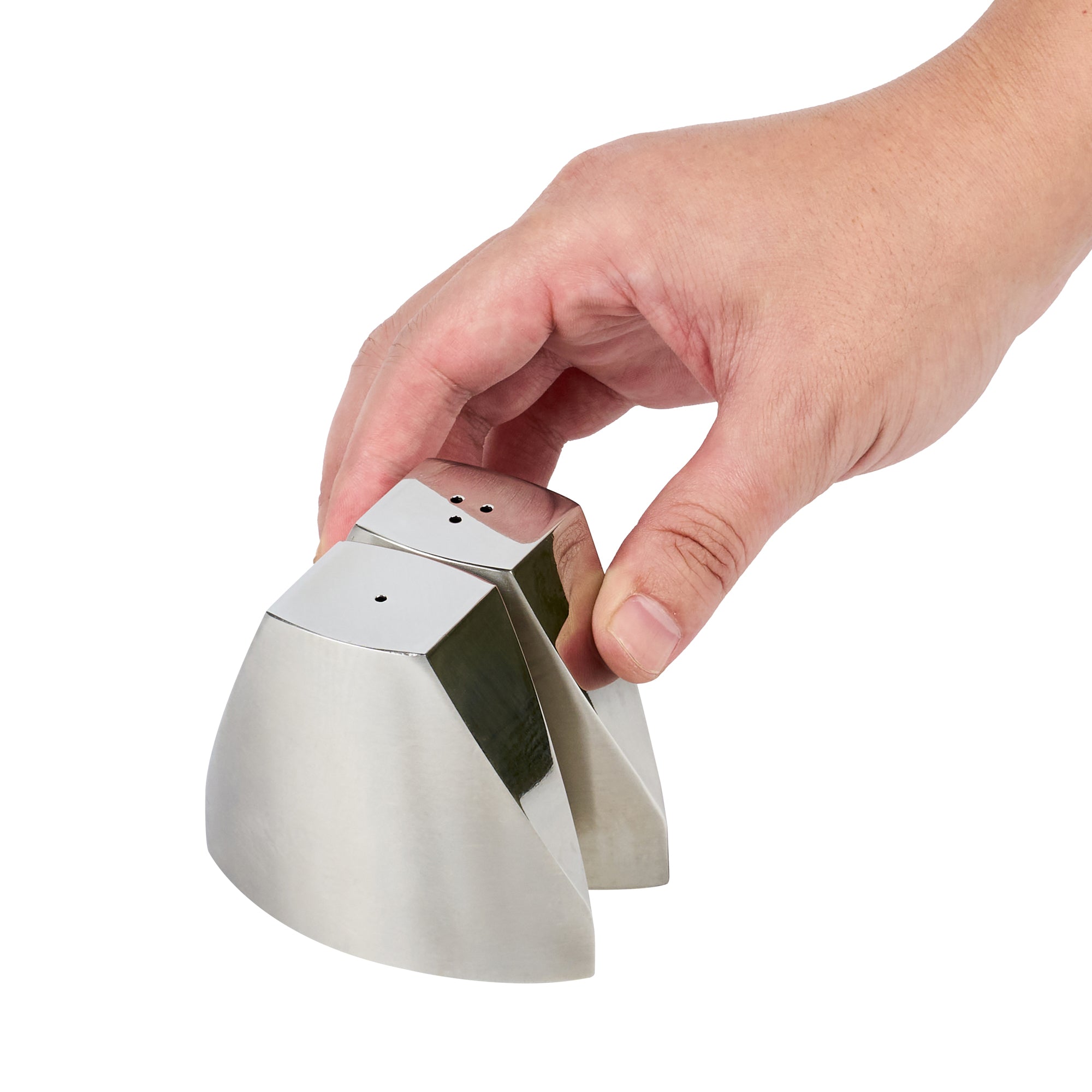 Chef 101 3 oz Silver Stainless Steel Wedge Salt And Pepper Shaker Set - 3 1/4" x 1" x 2 3/4"