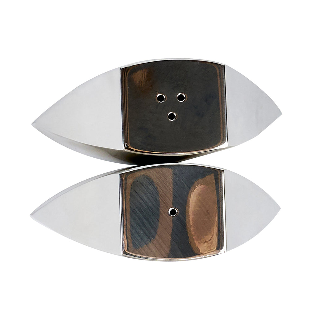 Chef 101 3 oz Silver Stainless Steel Wedge Salt And Pepper Shaker Set - 3 1/4" x 1" x 2 3/4"