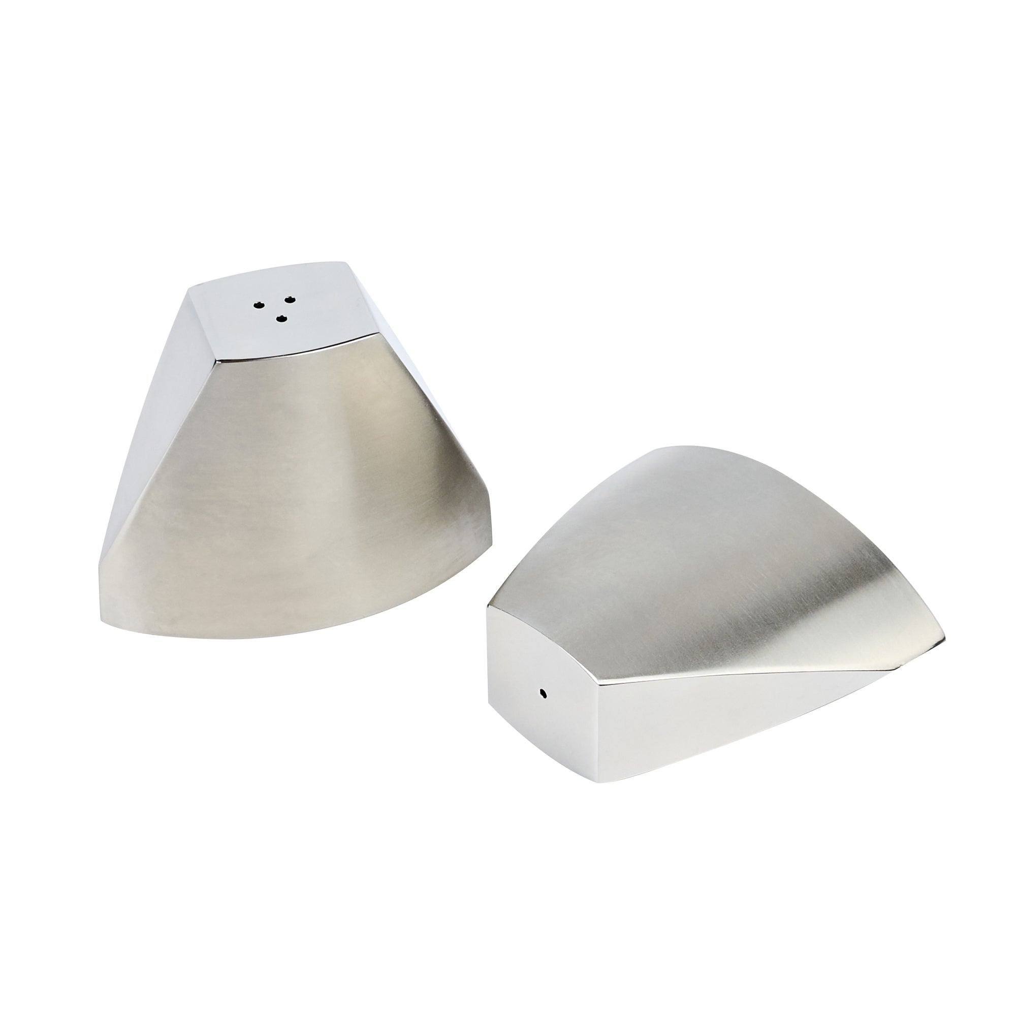 Chef 101 3 oz Silver Stainless Steel Wedge Salt And Pepper Shaker Set - 3 1/4" x 1" x 2 3/4"
