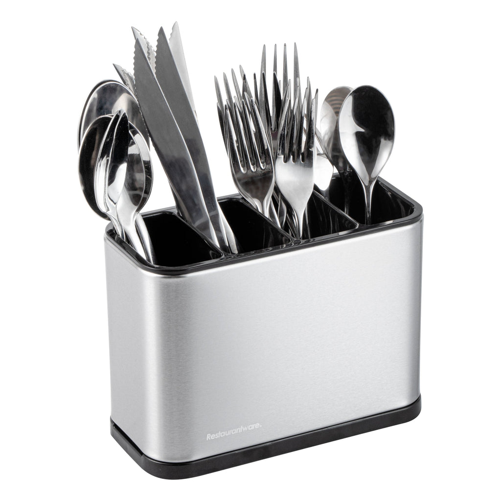 Met Lux Stainless Steel Flatware Organizer / Sink Caddy - 4 Compartments, with Drip Tray - 7" x 3 1/2" x 5" - 1 count box