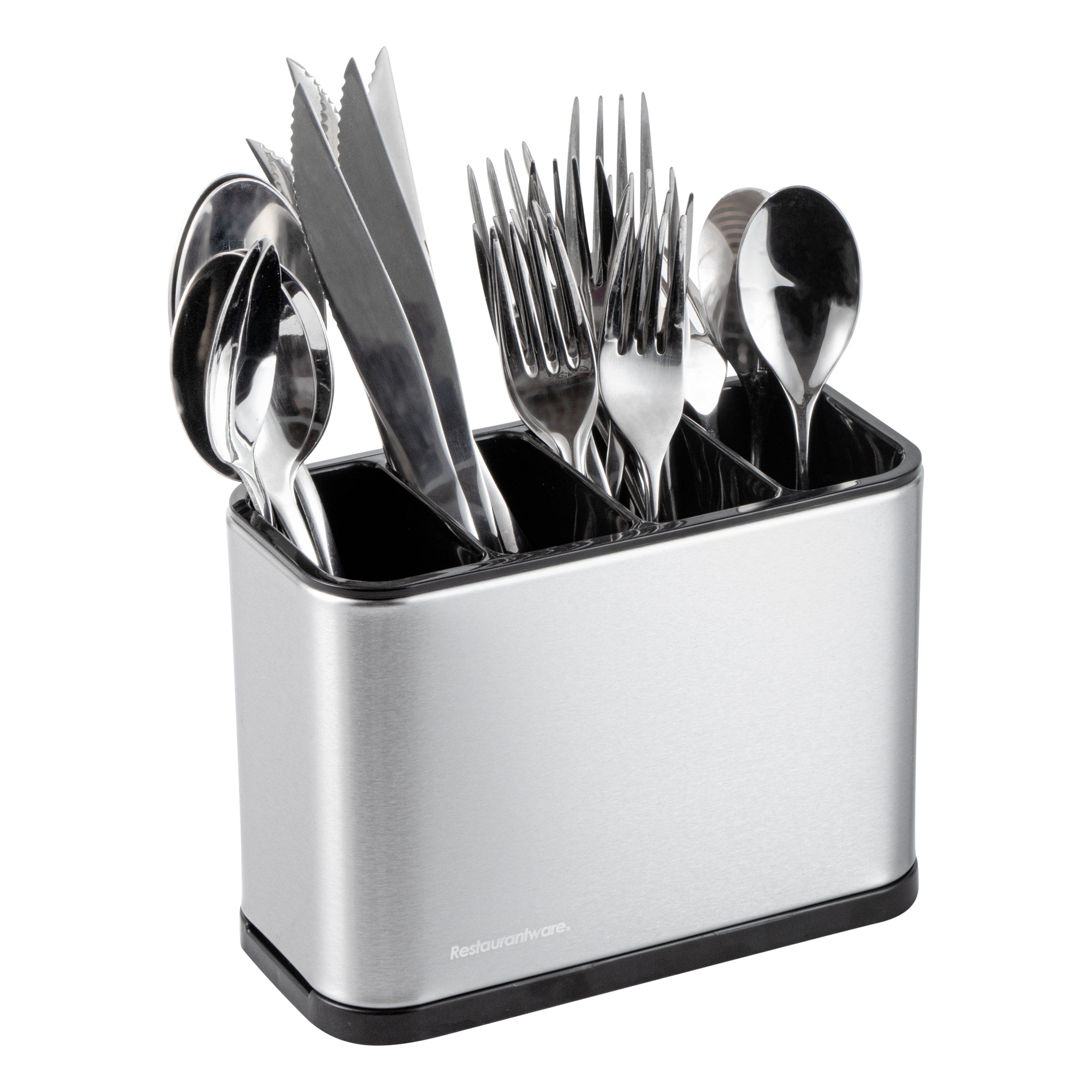 Met Lux Stainless Steel Flatware Organizer / Sink Caddy - 4 Compartments, with Drip Tray - 7" x 3 1/2" x 5" - 1 count box
